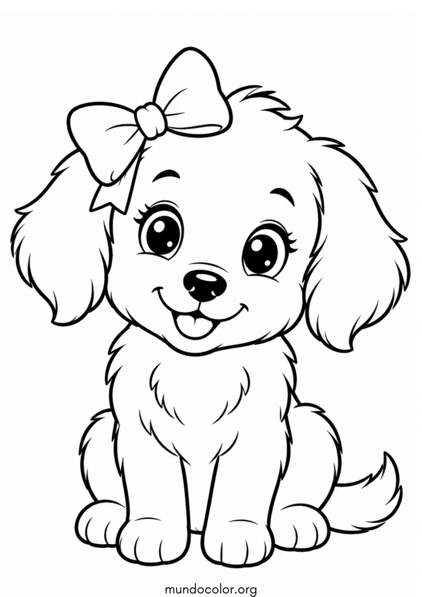 Dibujo de Perrito con un lazo (moño) para colorear