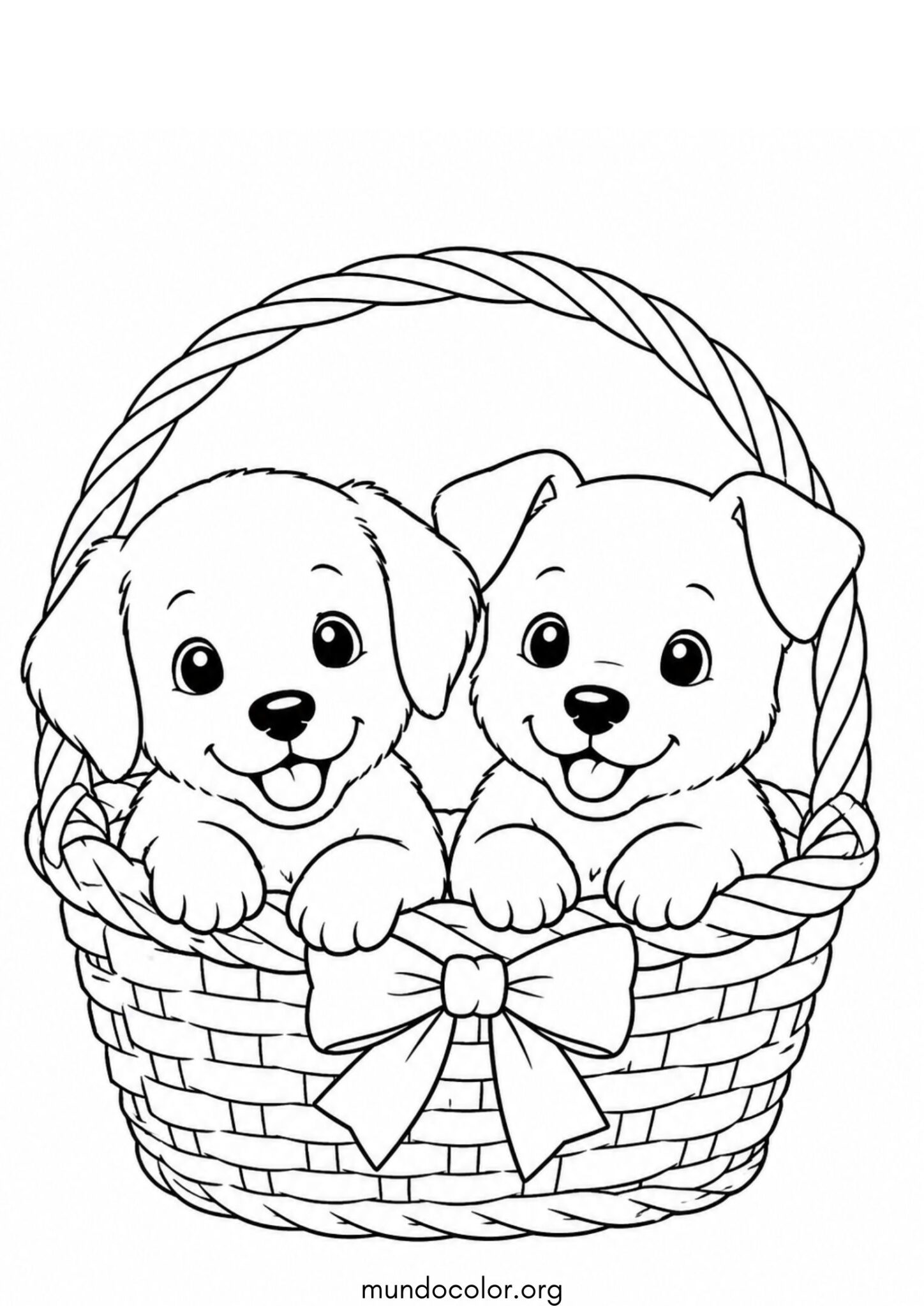 Dibujo de Perritos en una canasta para colorear