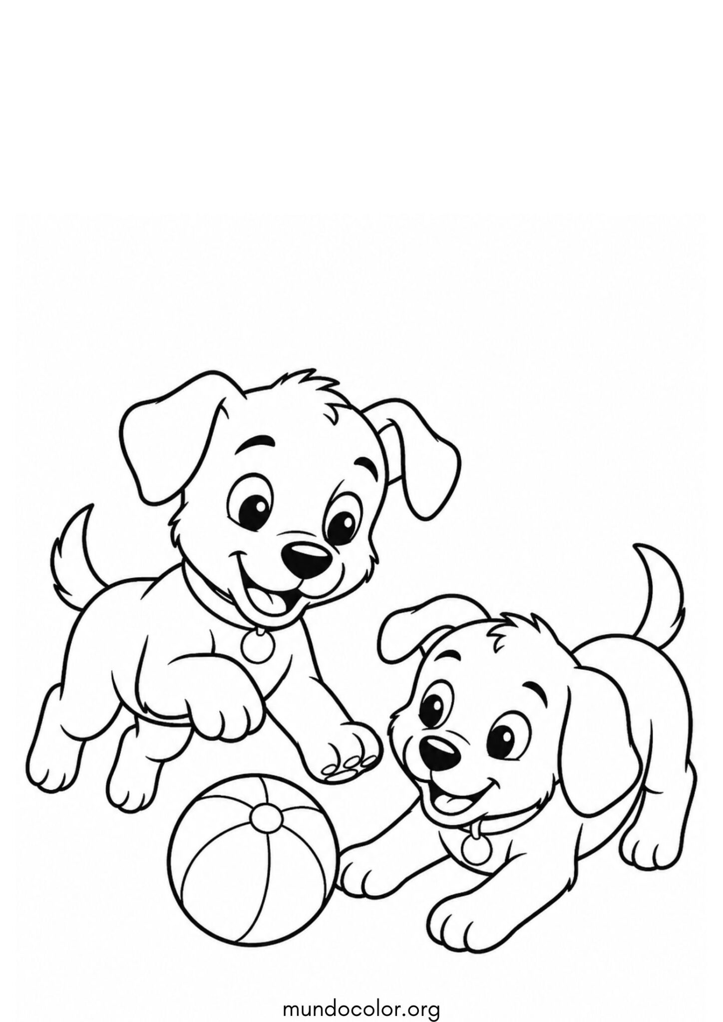 Dibujo de Perritos jugando con una pelota para colorear