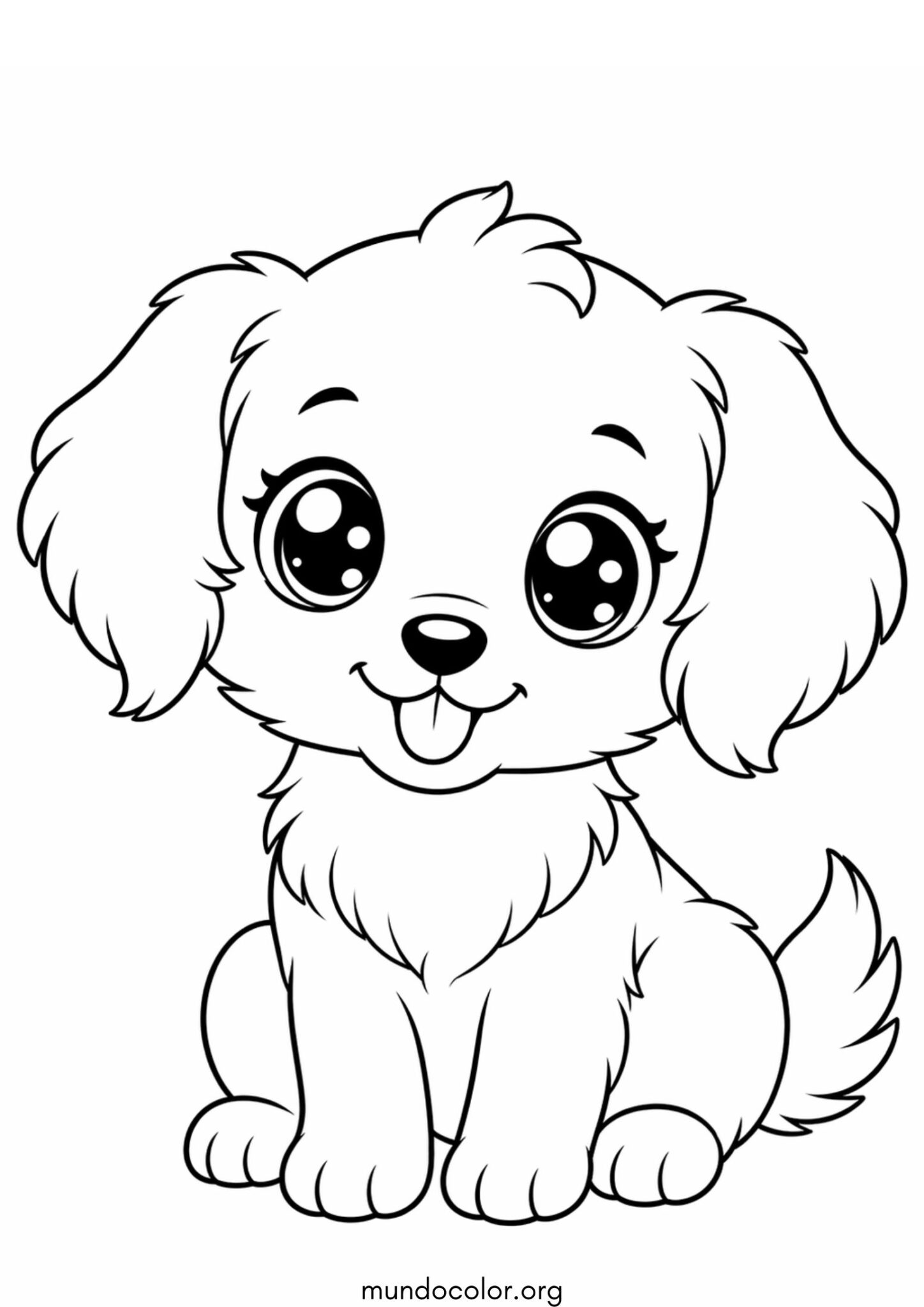 Dibujo de Perro Kawaii con ojos grandes para colorear