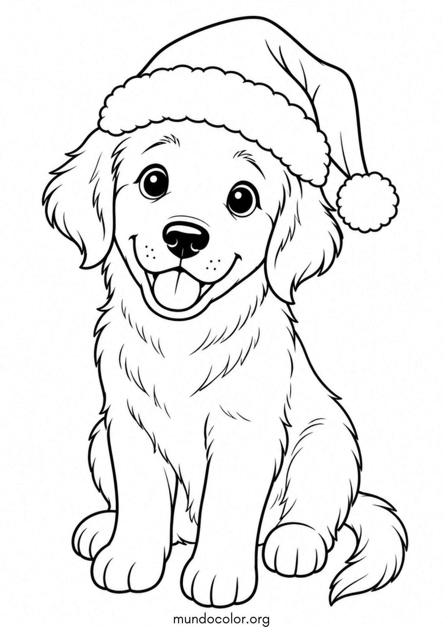 Dibujo de Perro con gorro de Navidad para colorear