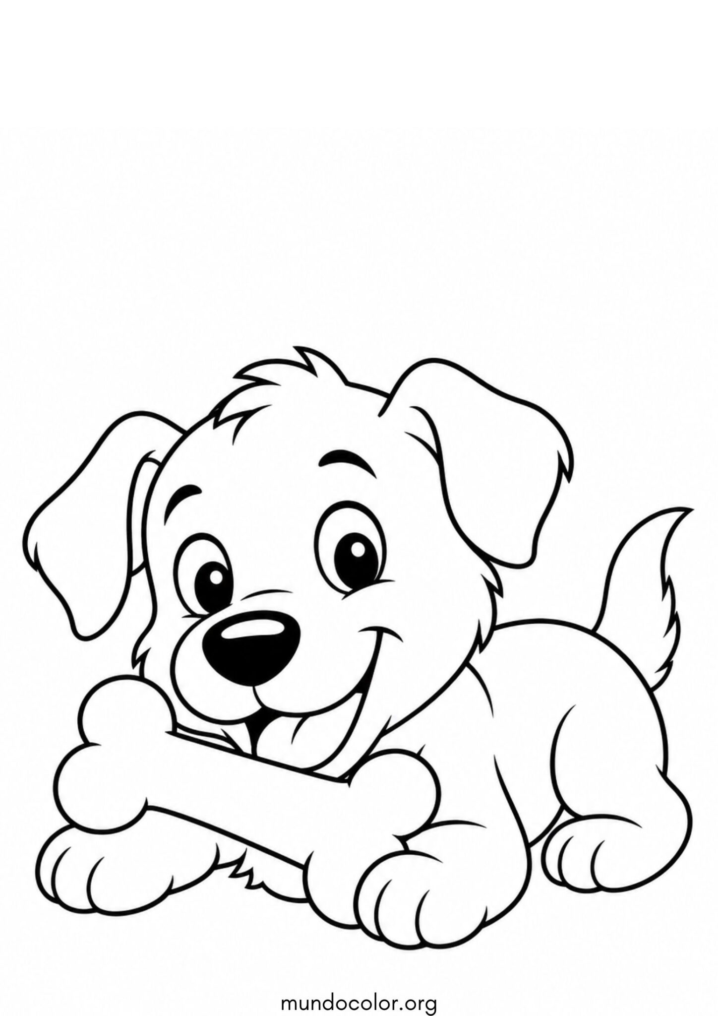 Dibujo de Perro con su hueso favorito para colorear