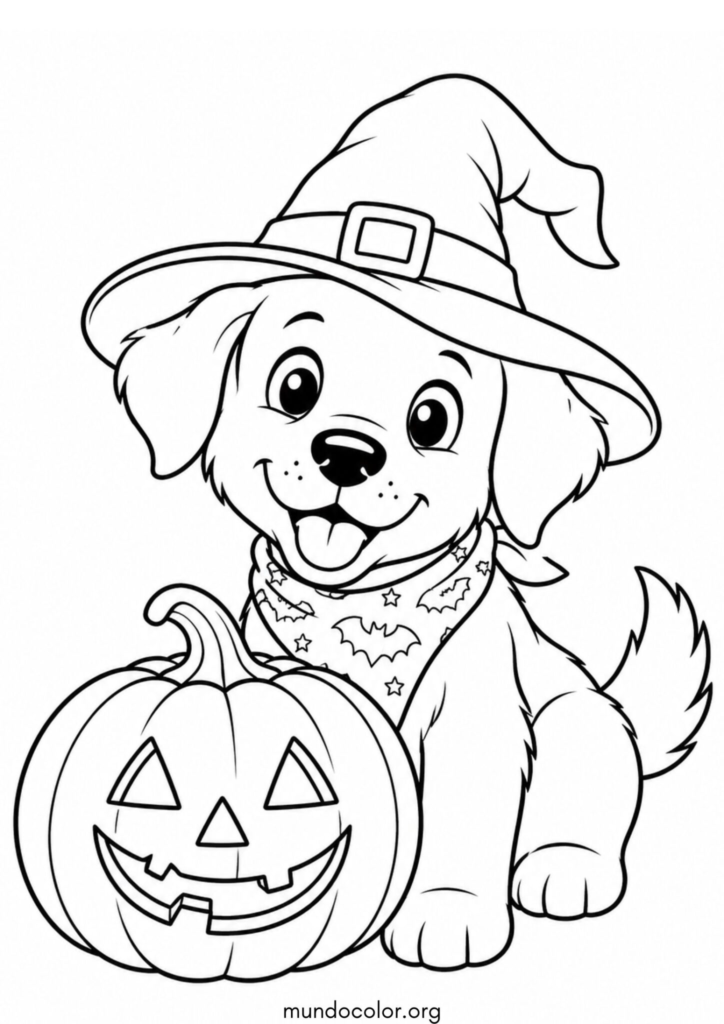 Dibujo de Perro de Halloween con calabaza para colorear