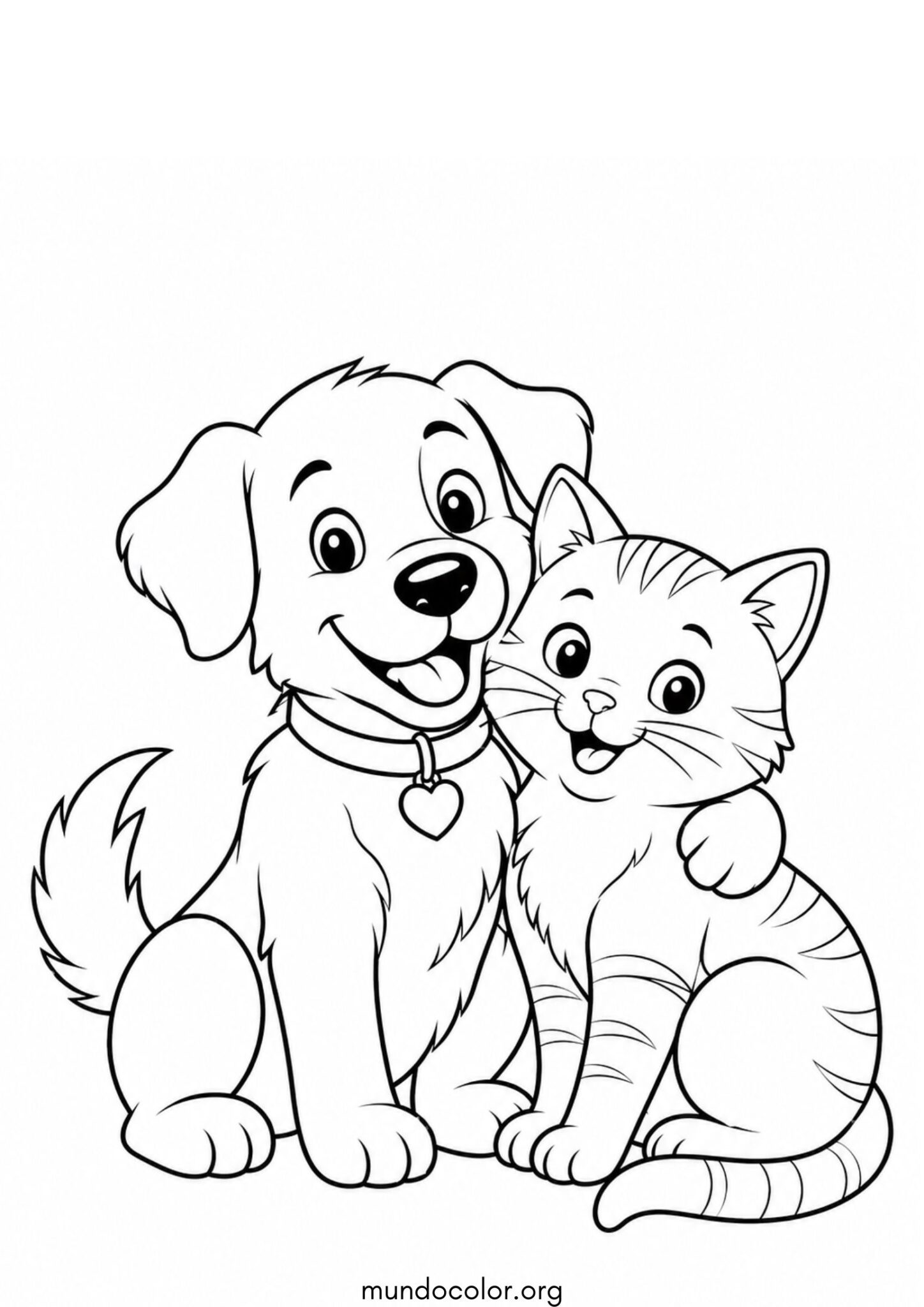 Dibujo de Perro y gato mejores amigos para colorear