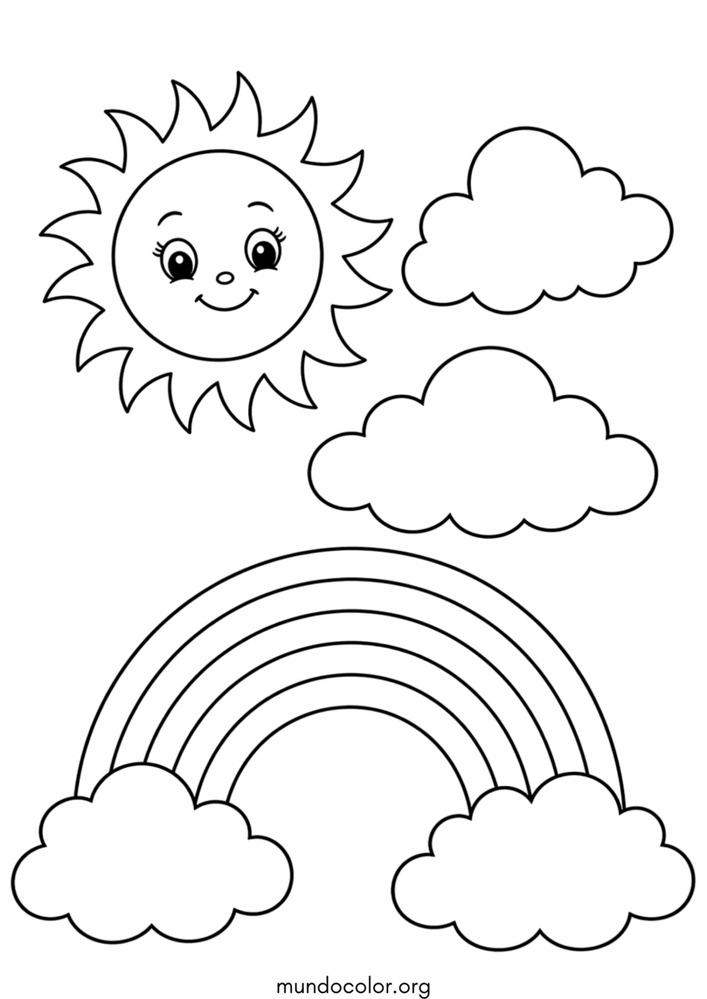 Dibujo de Sol, nubes y arcoíris para colorear