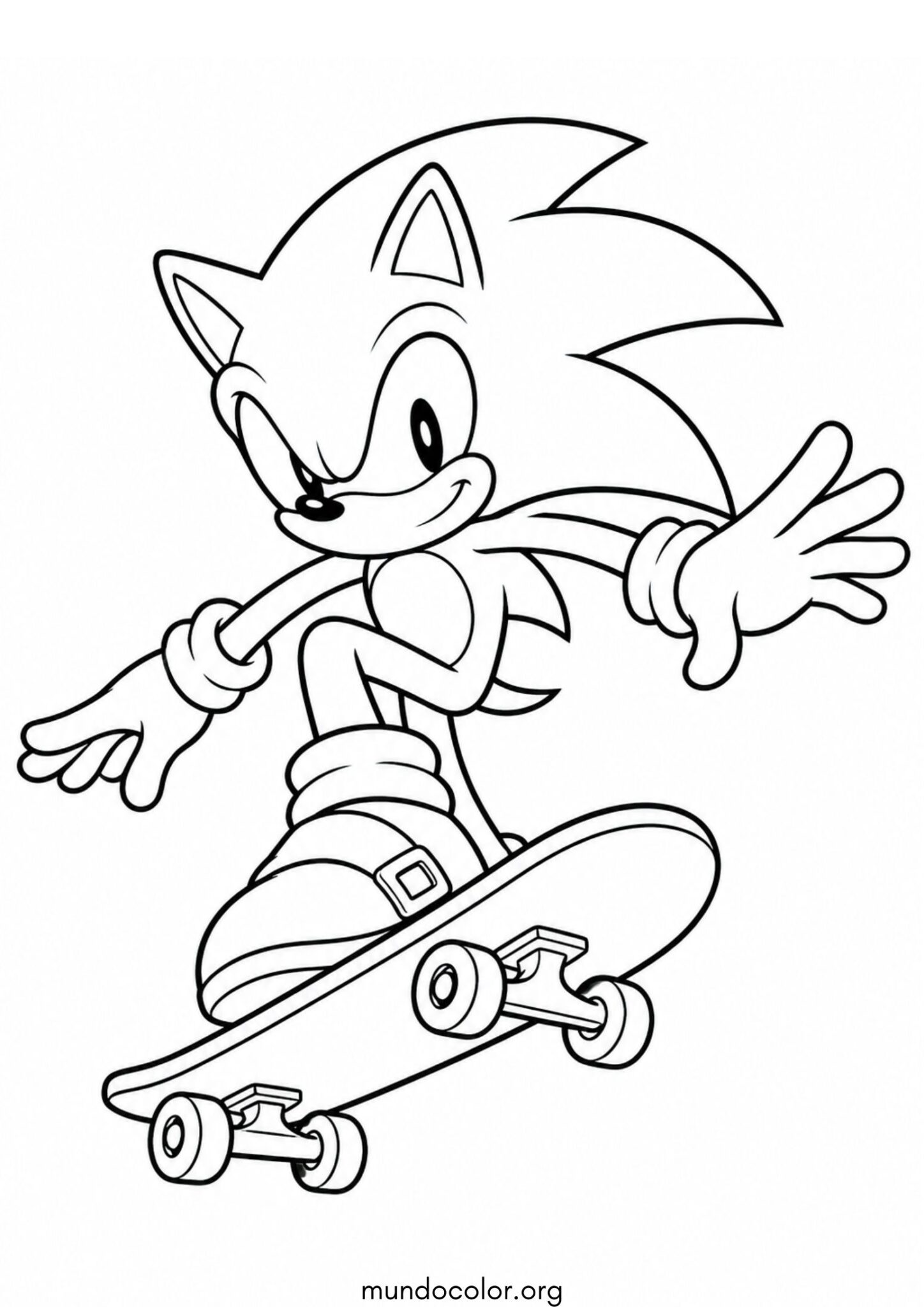 Dibujo de Sonic con su skate para colorear