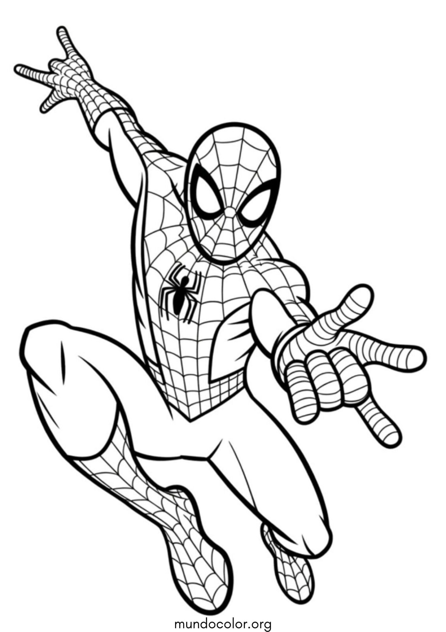 Dibujo de SpiderMan en pleno vuelo para colorear