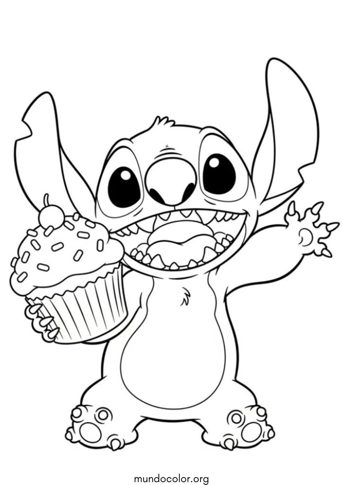 Dibujo de Stitch con cupcakes para colorear