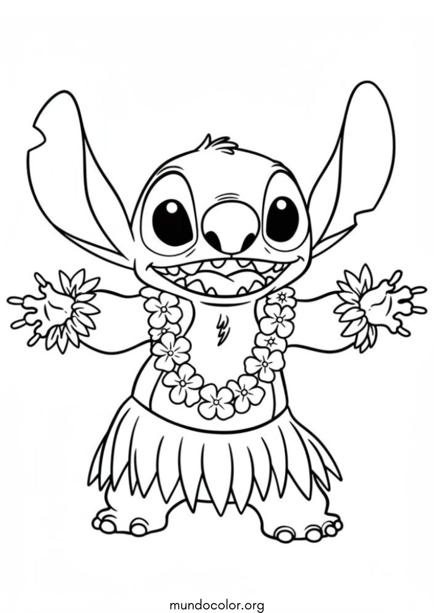 Dibujo de Stitch con falda de hula para colorear