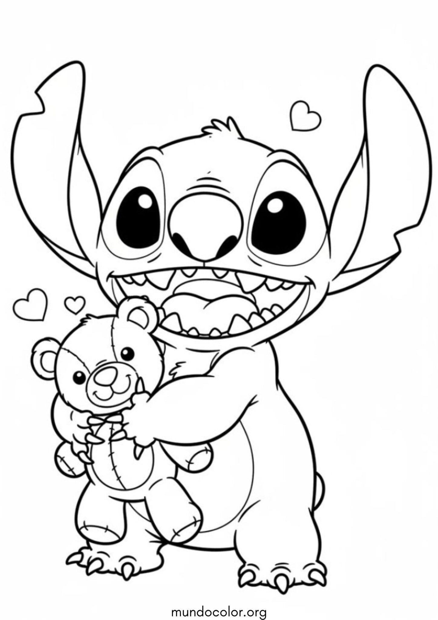 Dibujo de Stitch con su osito de peluche para colorear