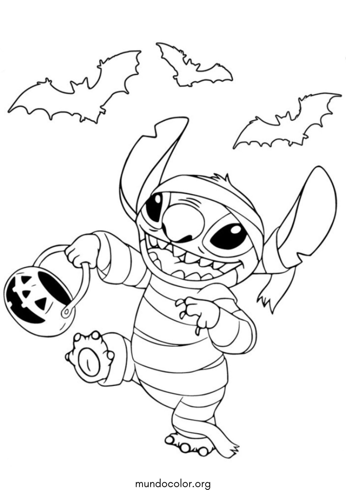 Dibujo de Stitch disfrazado de momia para Halloween para colorear