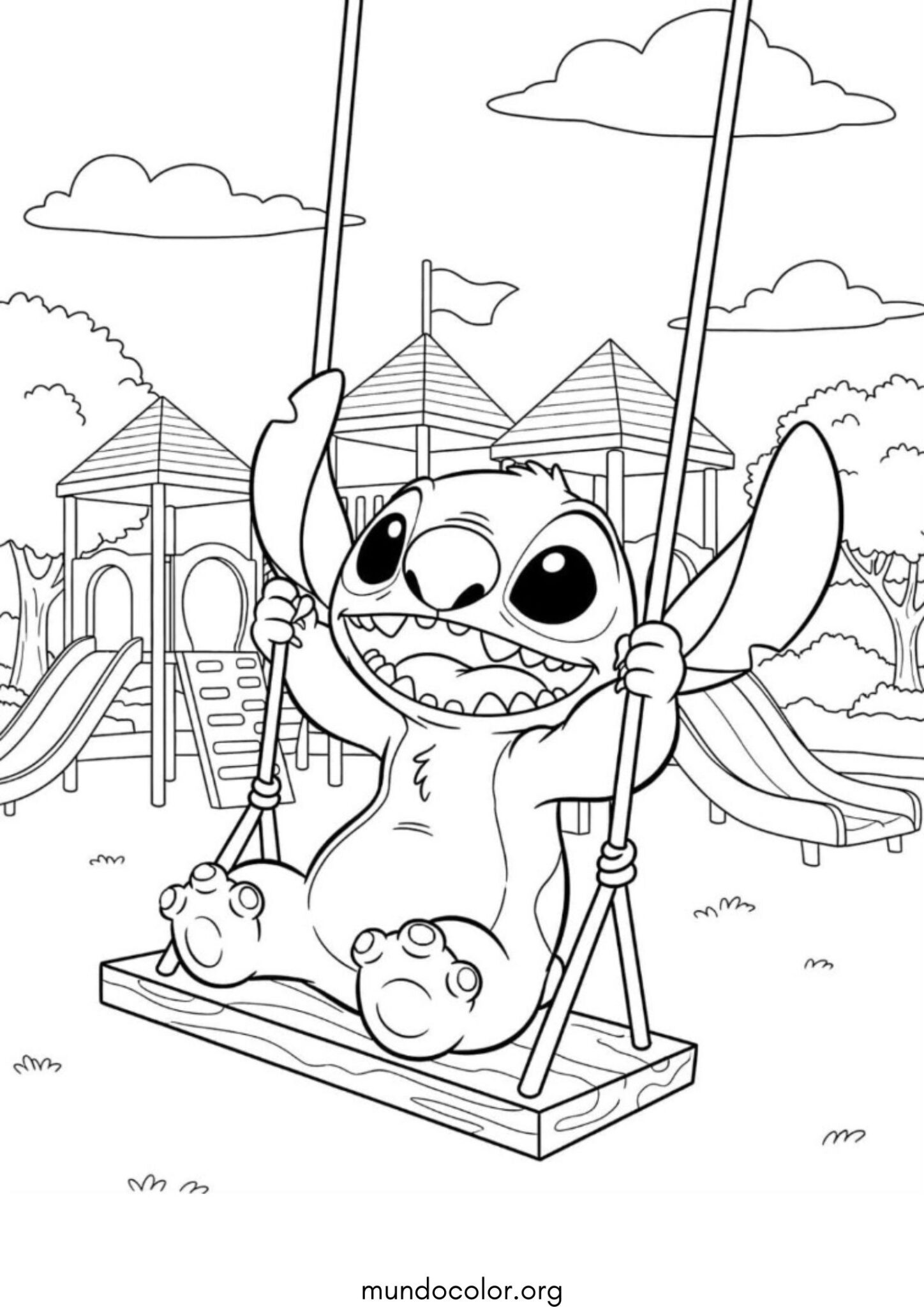 Dibujo de Stitch en el columpio para colorear