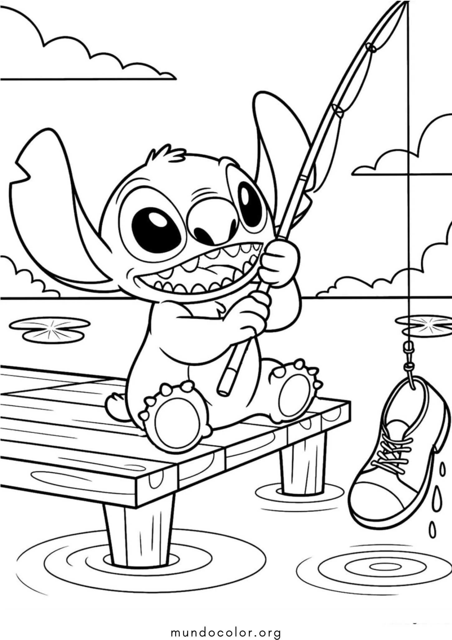 Dibujo de Stitch pescando para colorear