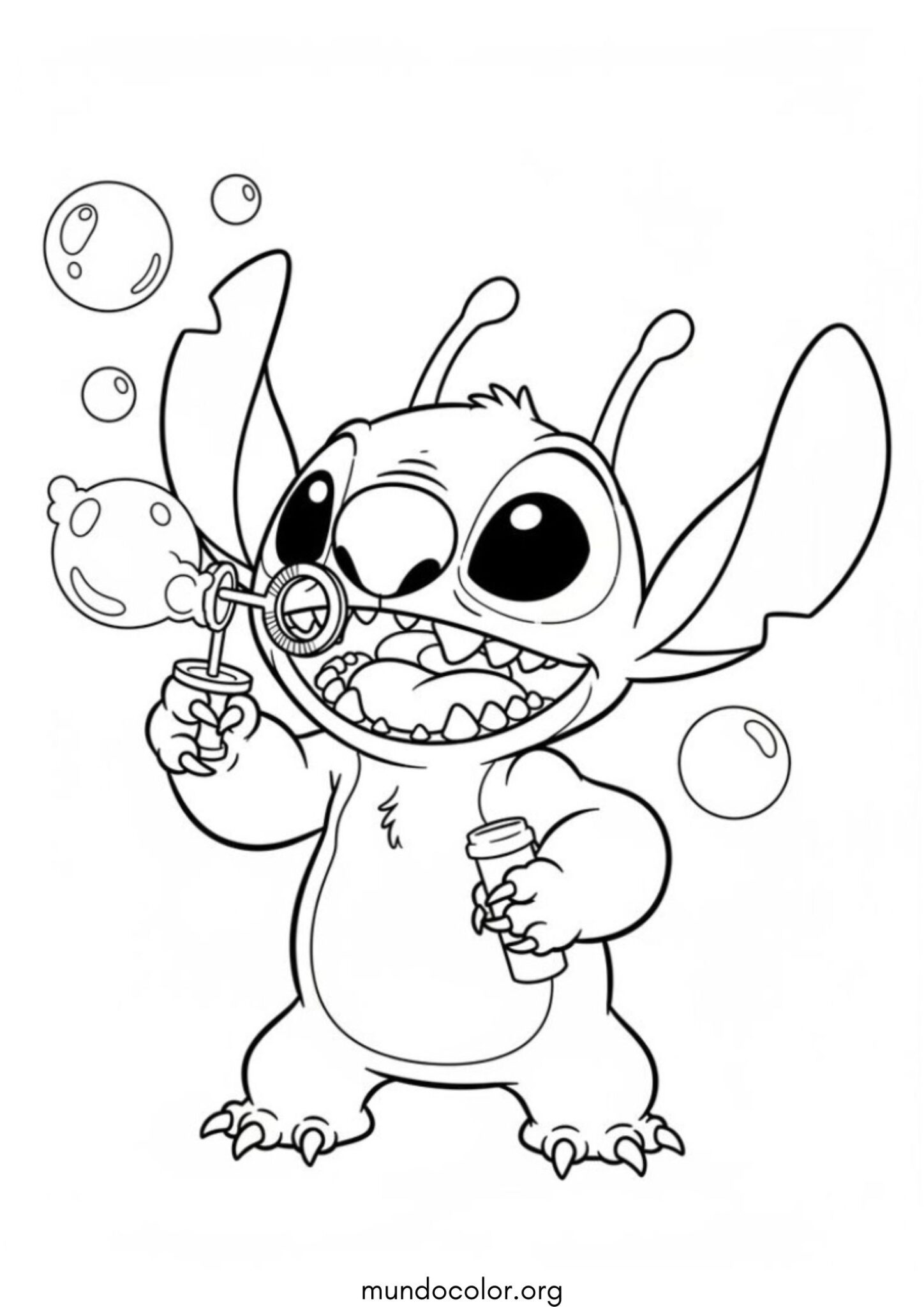 Dibujo de Stitch soplando burbujas de jabón para colorear