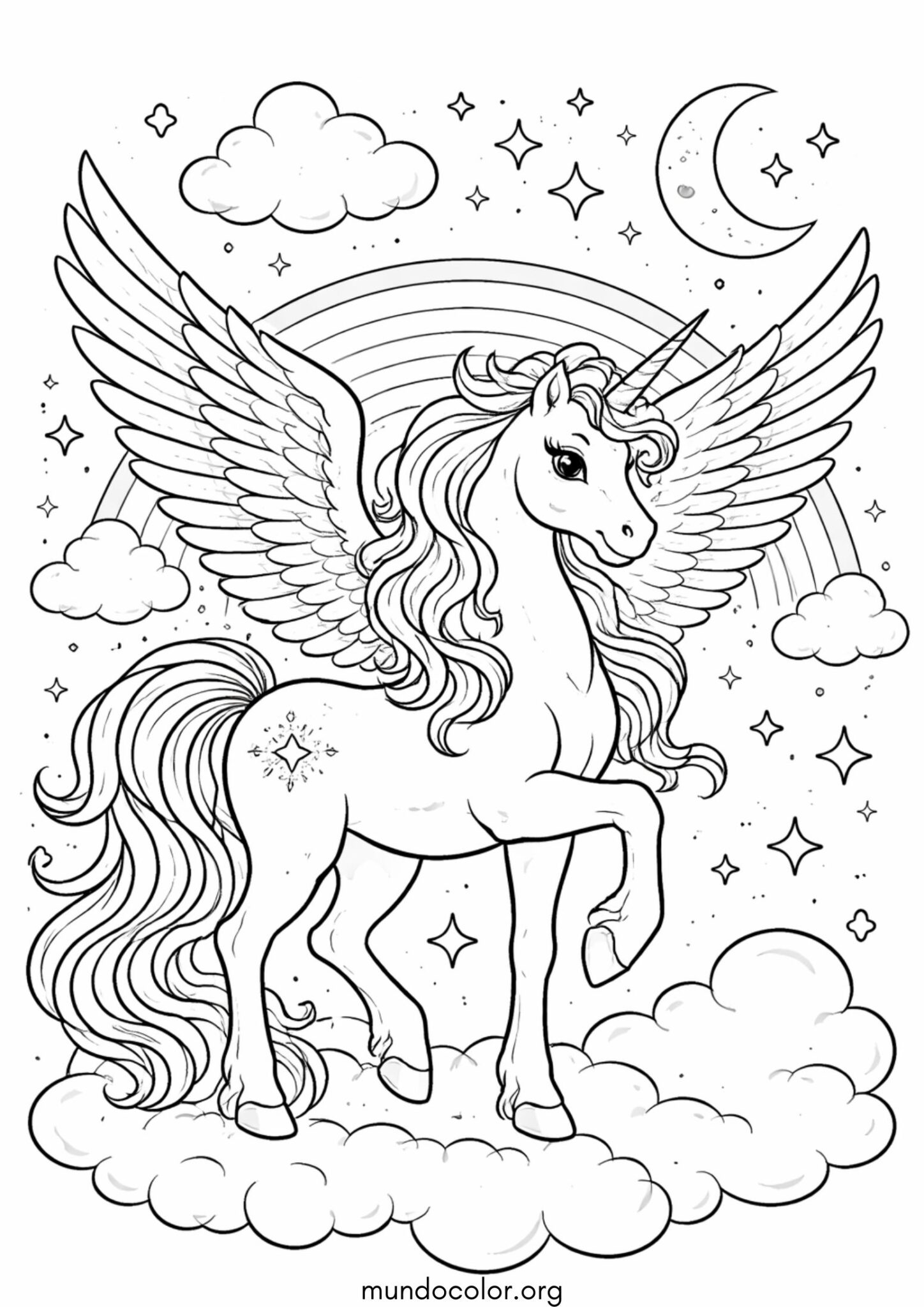 Dibujo de Unicornio con alas para colorear