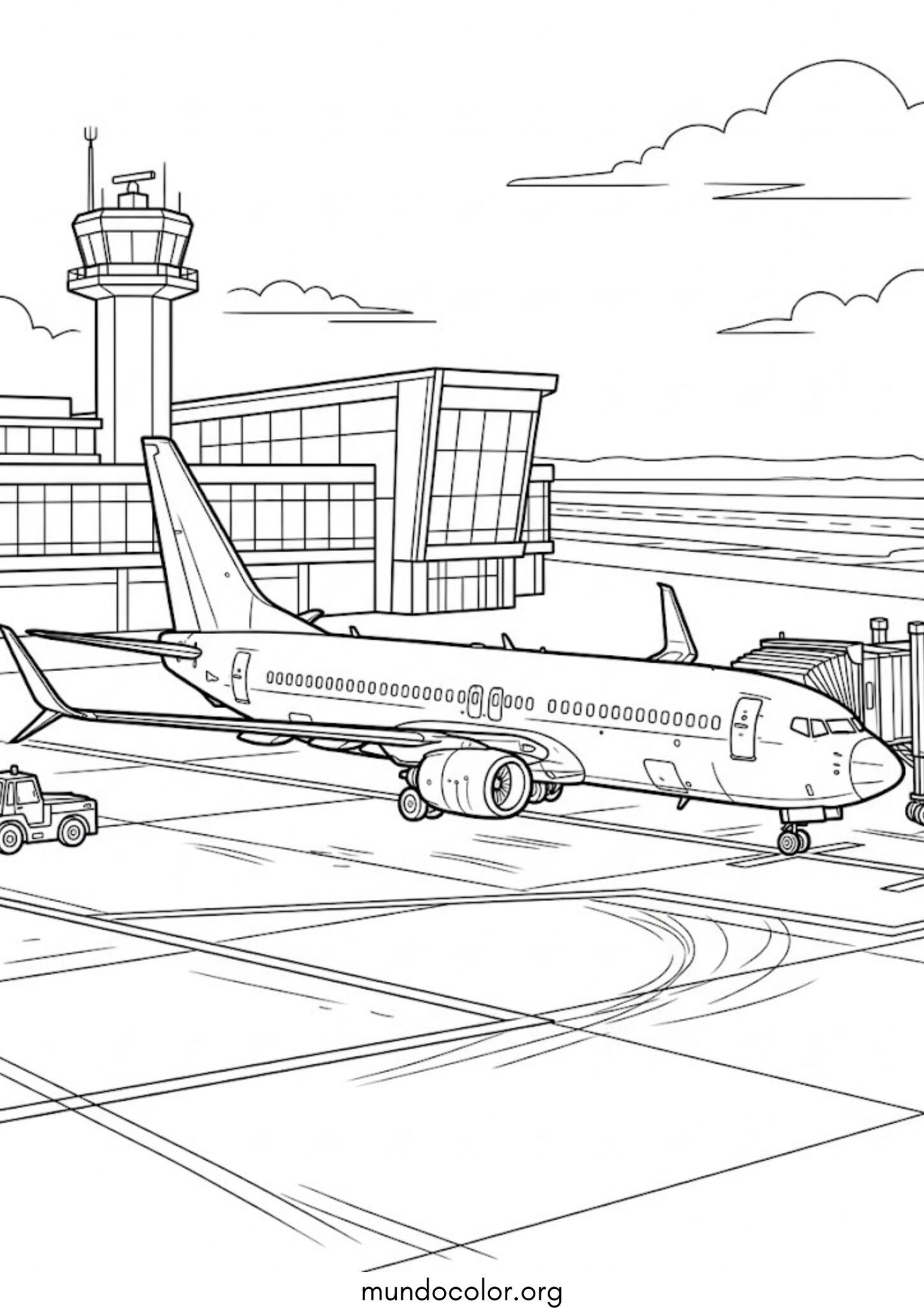 Dibujo de Avión en el aeropuerto para colorear