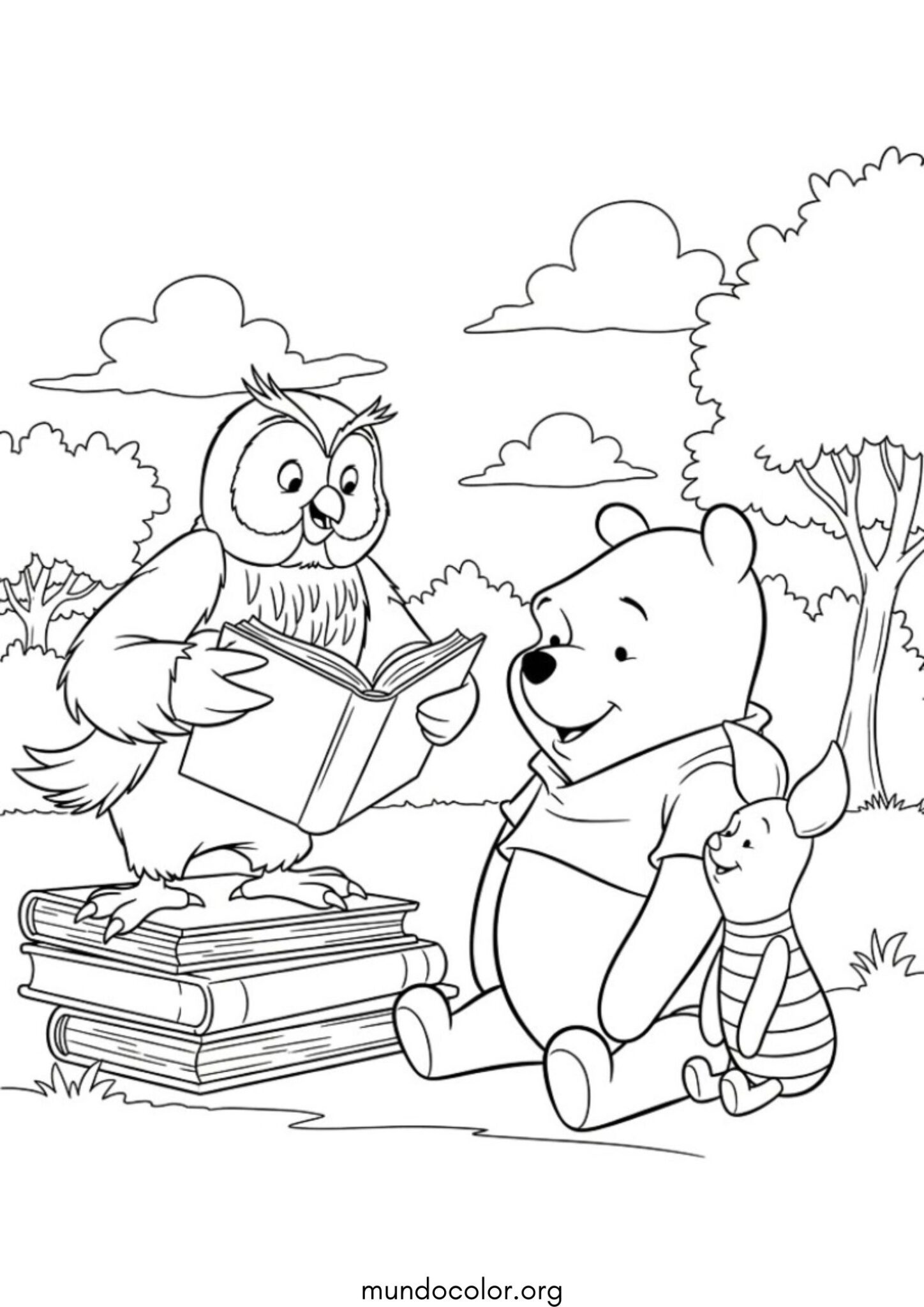 Dibujo de Búho, Winnie Pooh y Piglet para colorear