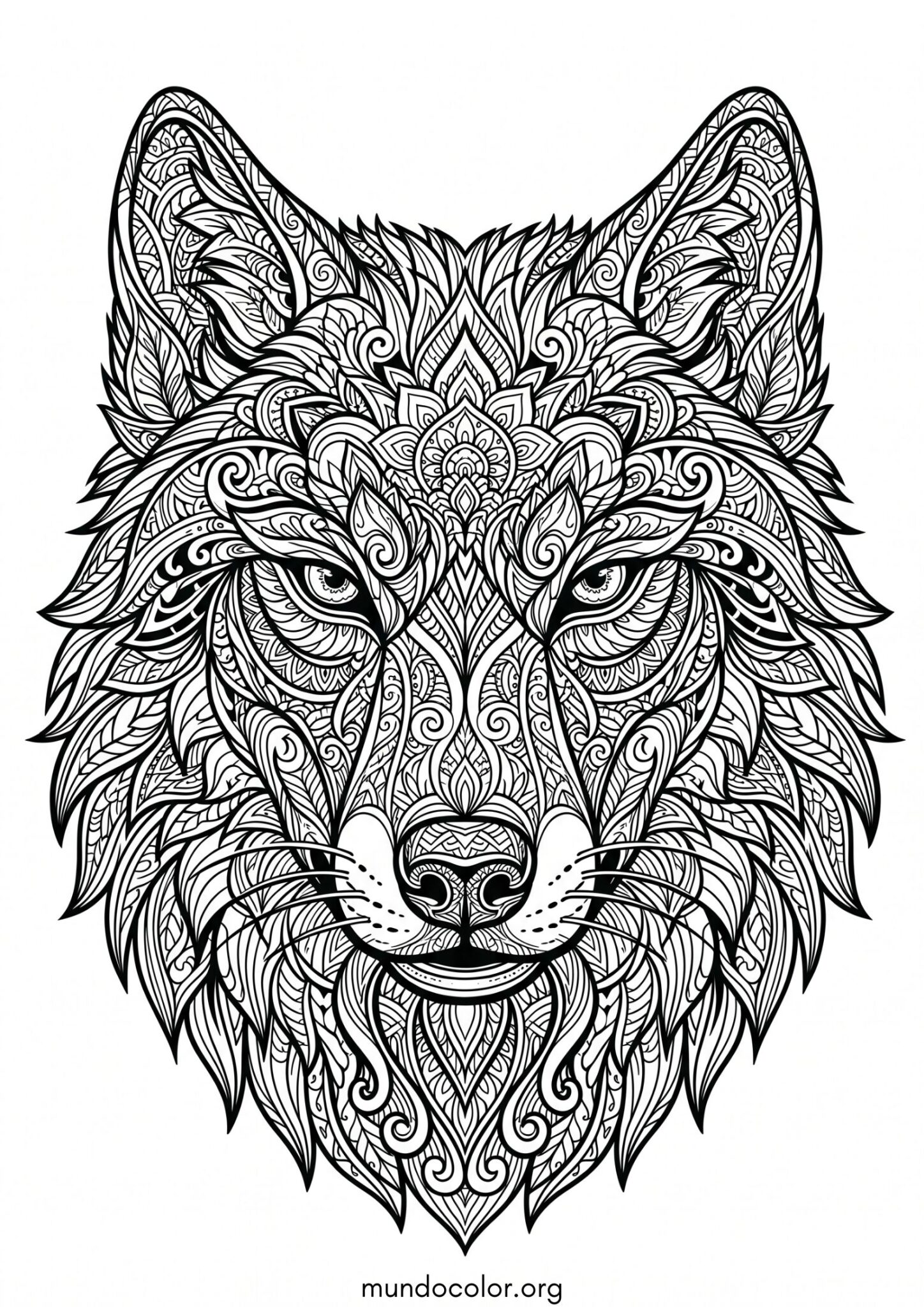 Dibujo de Cabeza de lobo mandala para imprimir Dibujo de Cabeza de lobo mandala para colorear