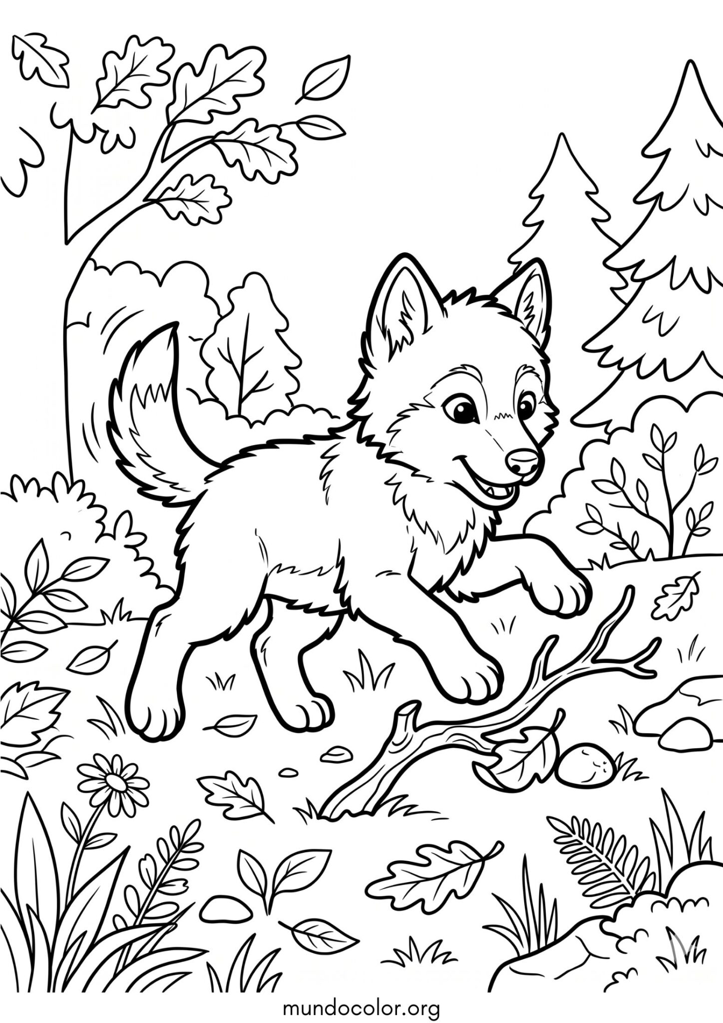 Dibujo de Cachorro de lobo jugando para colorear