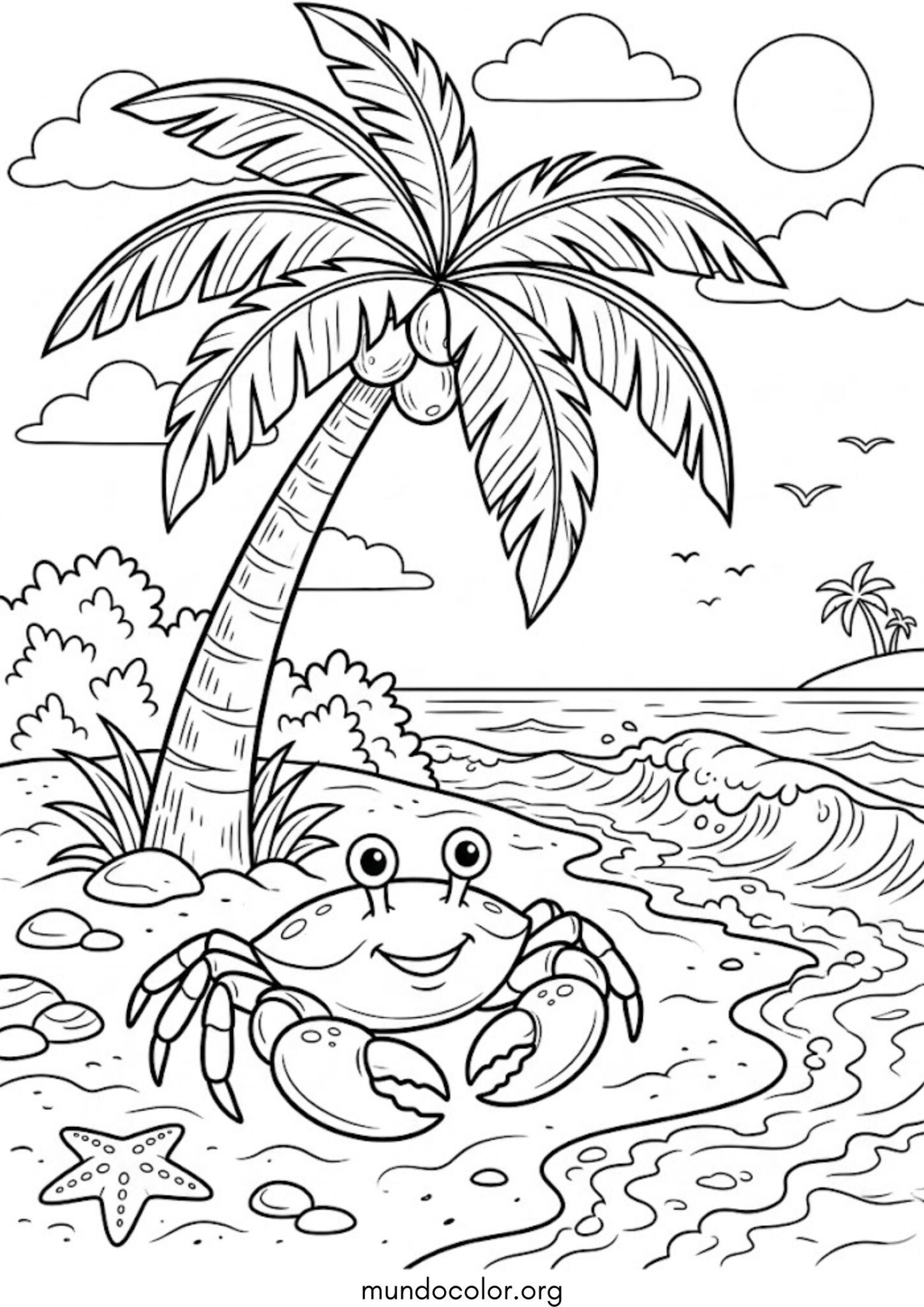 Dibujo de Cangrejo bajo la palmera para colorear