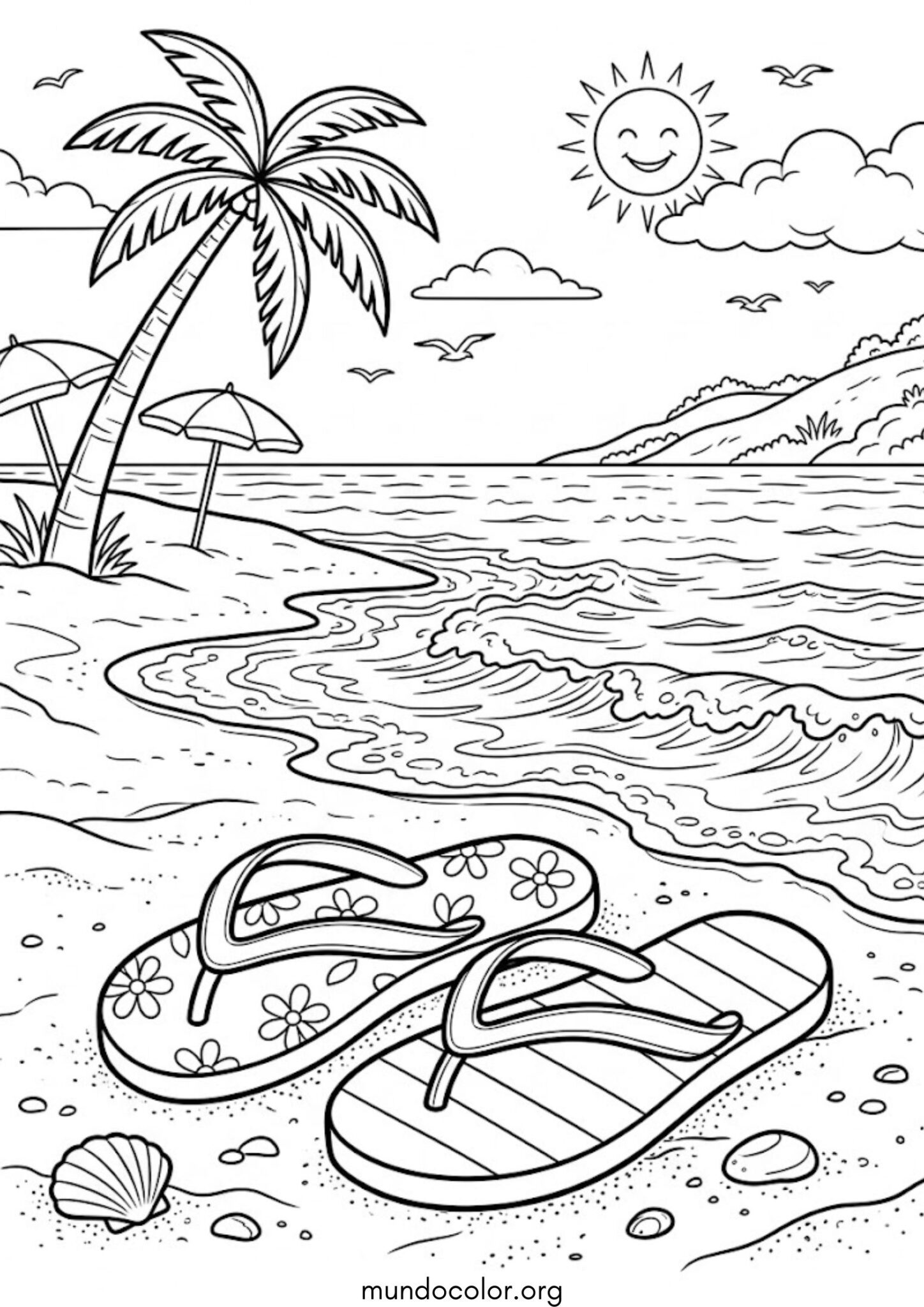Dibujo de Chanclas en la playa para imprimir Dibujo de Chanclas en la playa para colorear