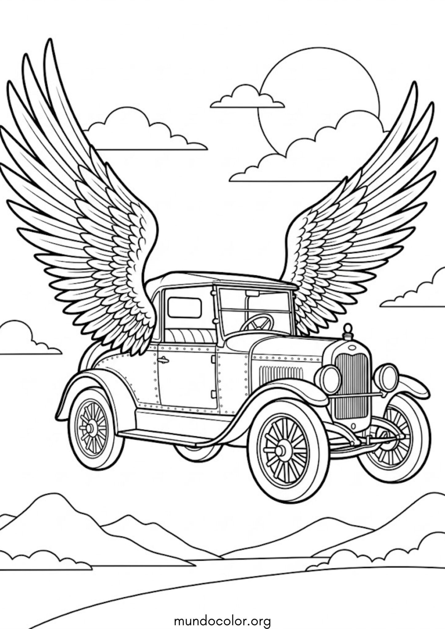 Dibujo de Coche con alas para colorear