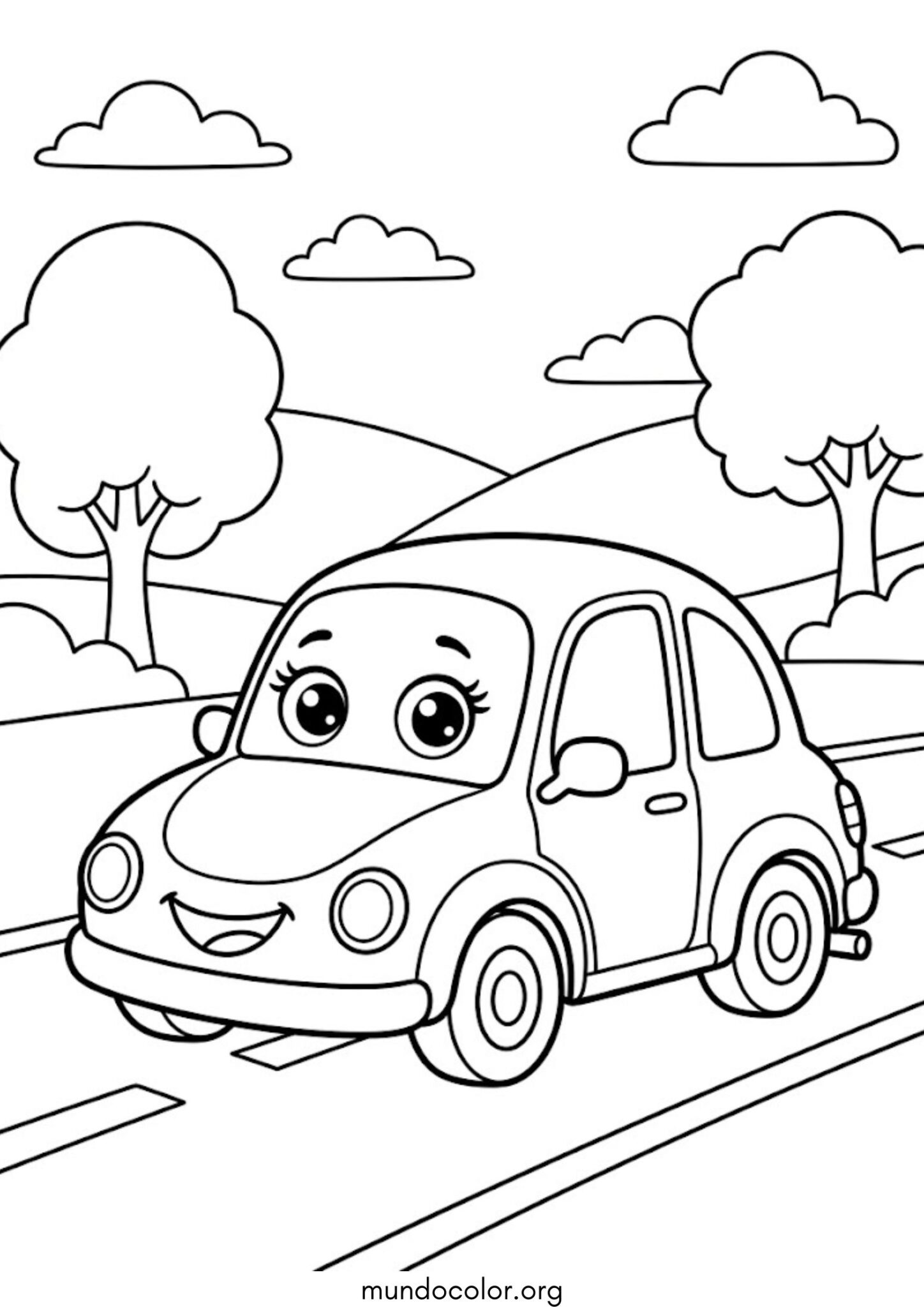 Dibujo de Coche kawaii con ojos para colorear