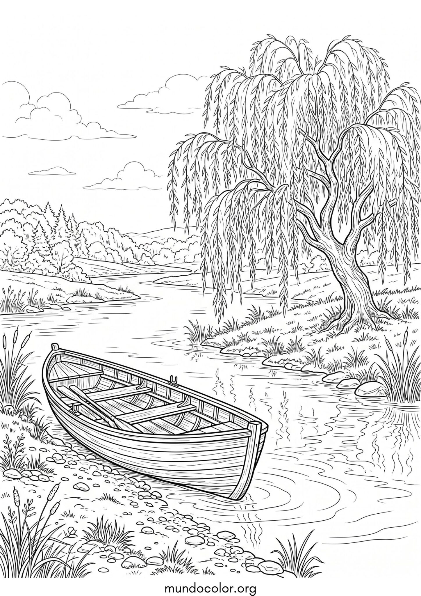 Dibujo de Barca de remos en la orilla para imprimir Dibujo de Barca de remos en la orilla para colorear