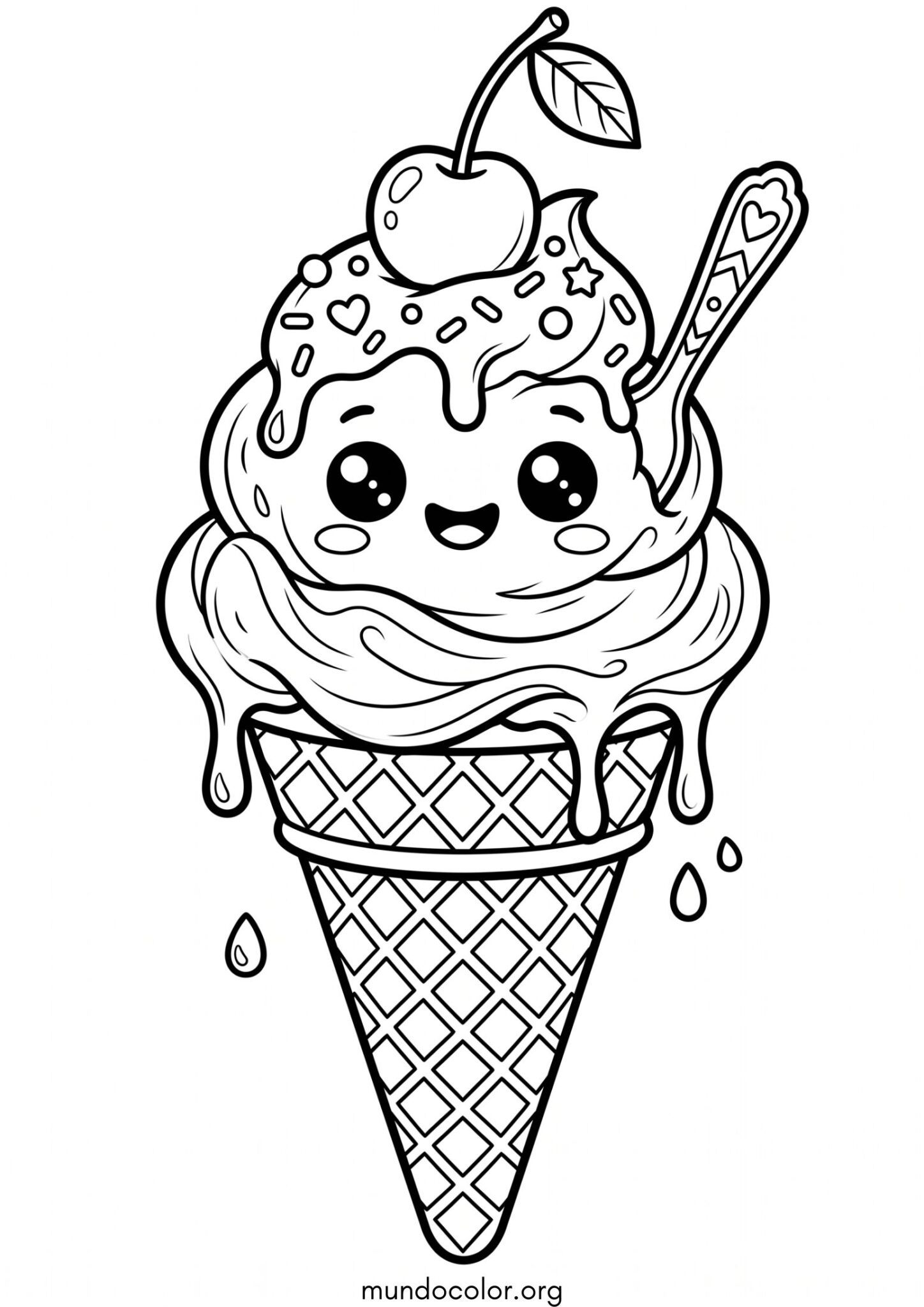 Dibujo de Helado kawaii para colorear