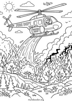Helicóptero de bomberos apagando un incendio forestal