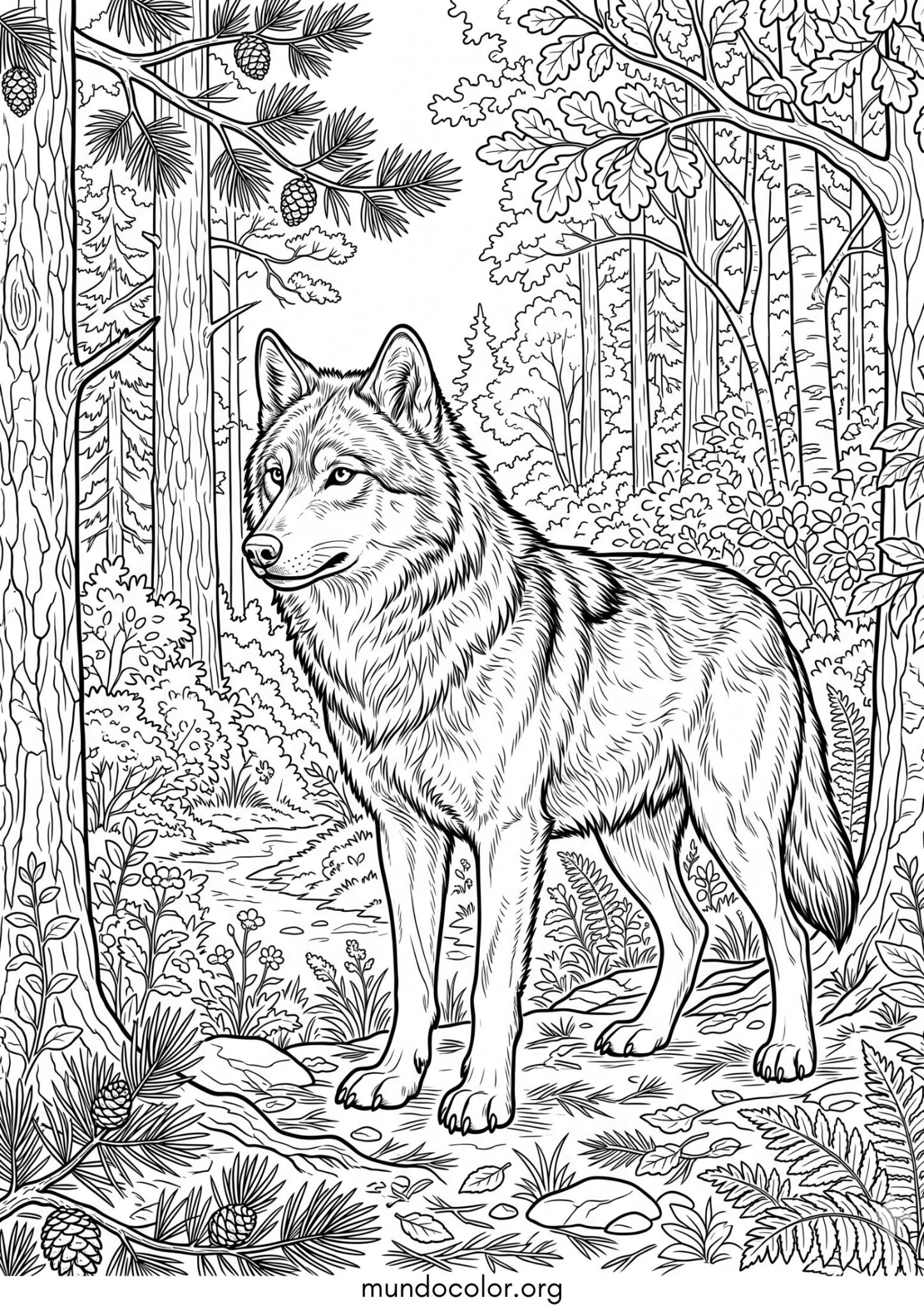 Dibujo de Lobo en el bosque para colorear