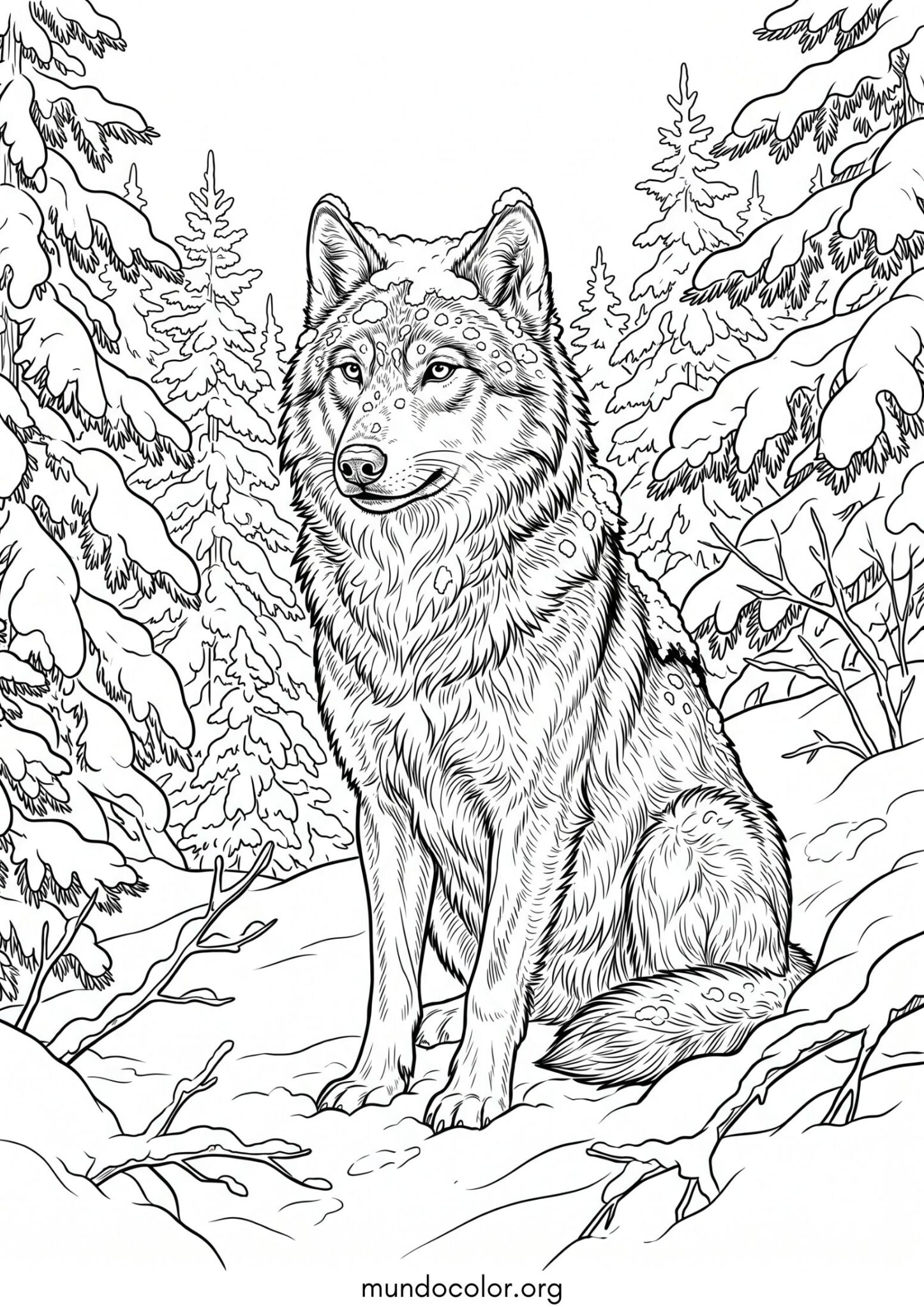 Dibujo de Lobo en la nieve para imprimir Dibujo de Lobo en la nieve para colorear