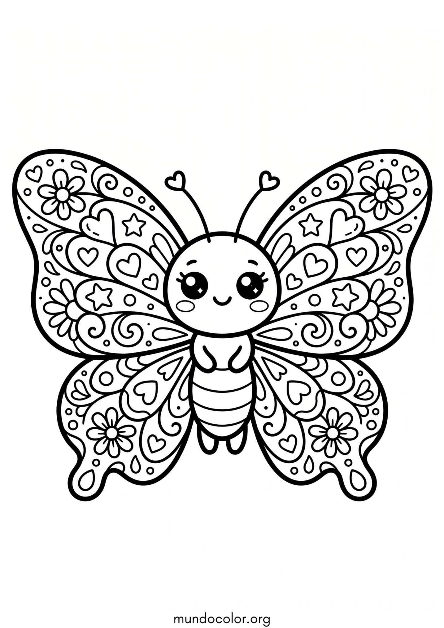 Dibujo de Mariposa kawaii para imprimir Dibujo de Mariposa kawaii para colorear