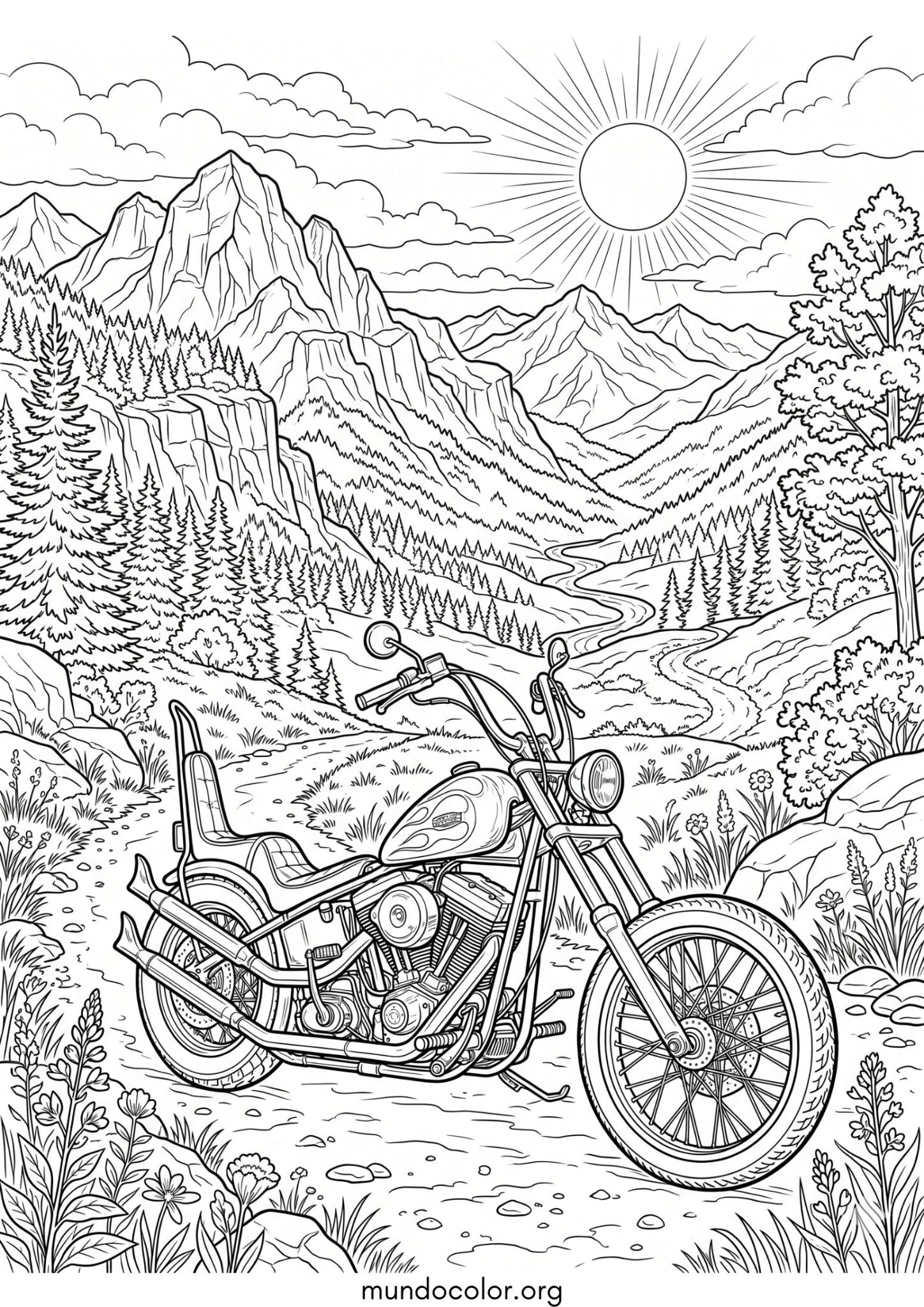 Dibujo de Moto chopper para colorear