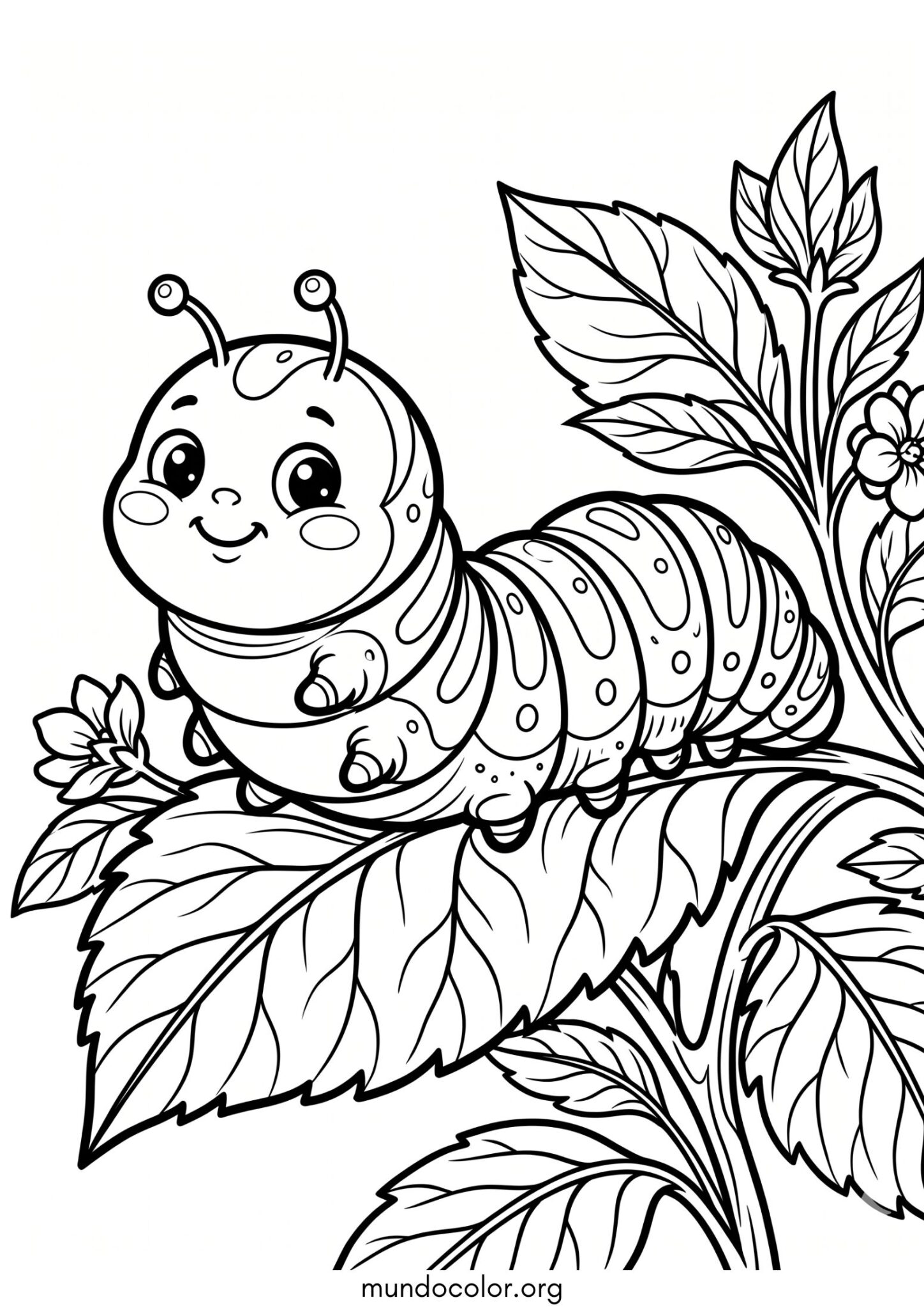 Dibujo de Oruga kawaii para imprimir Dibujo de Oruga kawaii para colorear