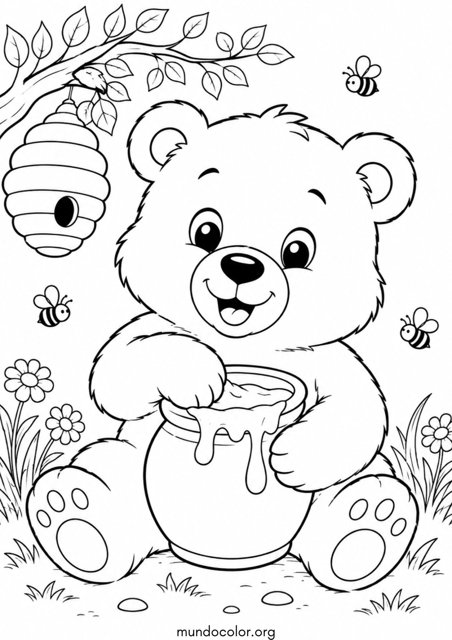 Dibujo de Osito con miel para colorear