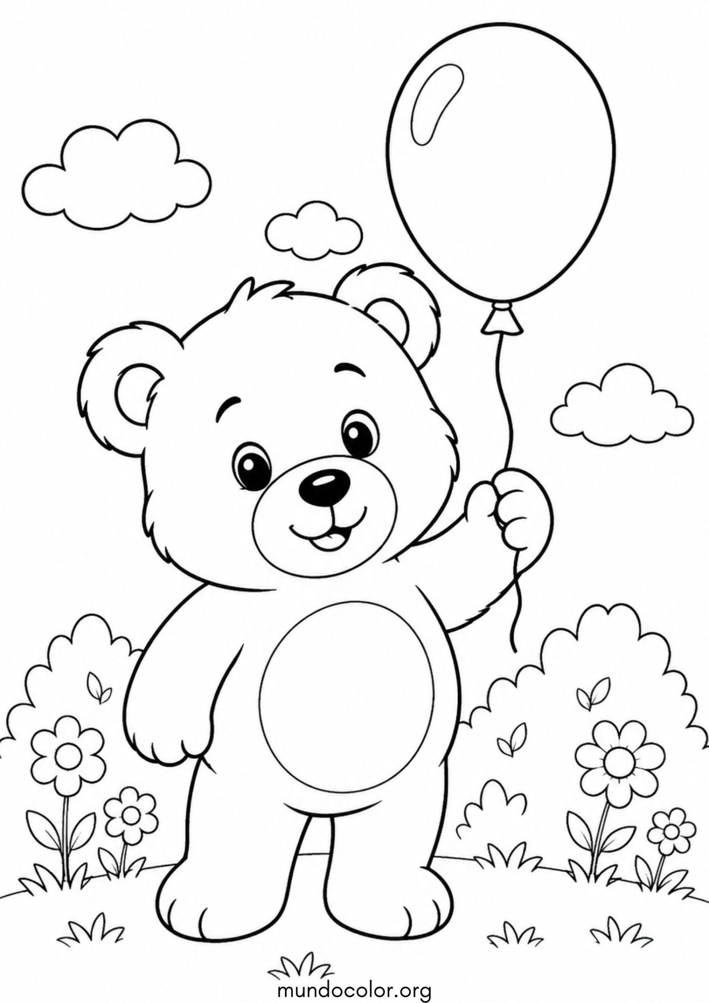 Dibujo de Osito con un globo para colorear