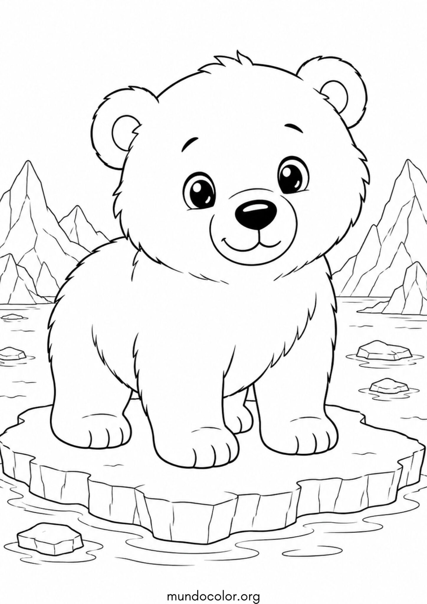 Dibujo de Osito en un témpano de hielo para colorear