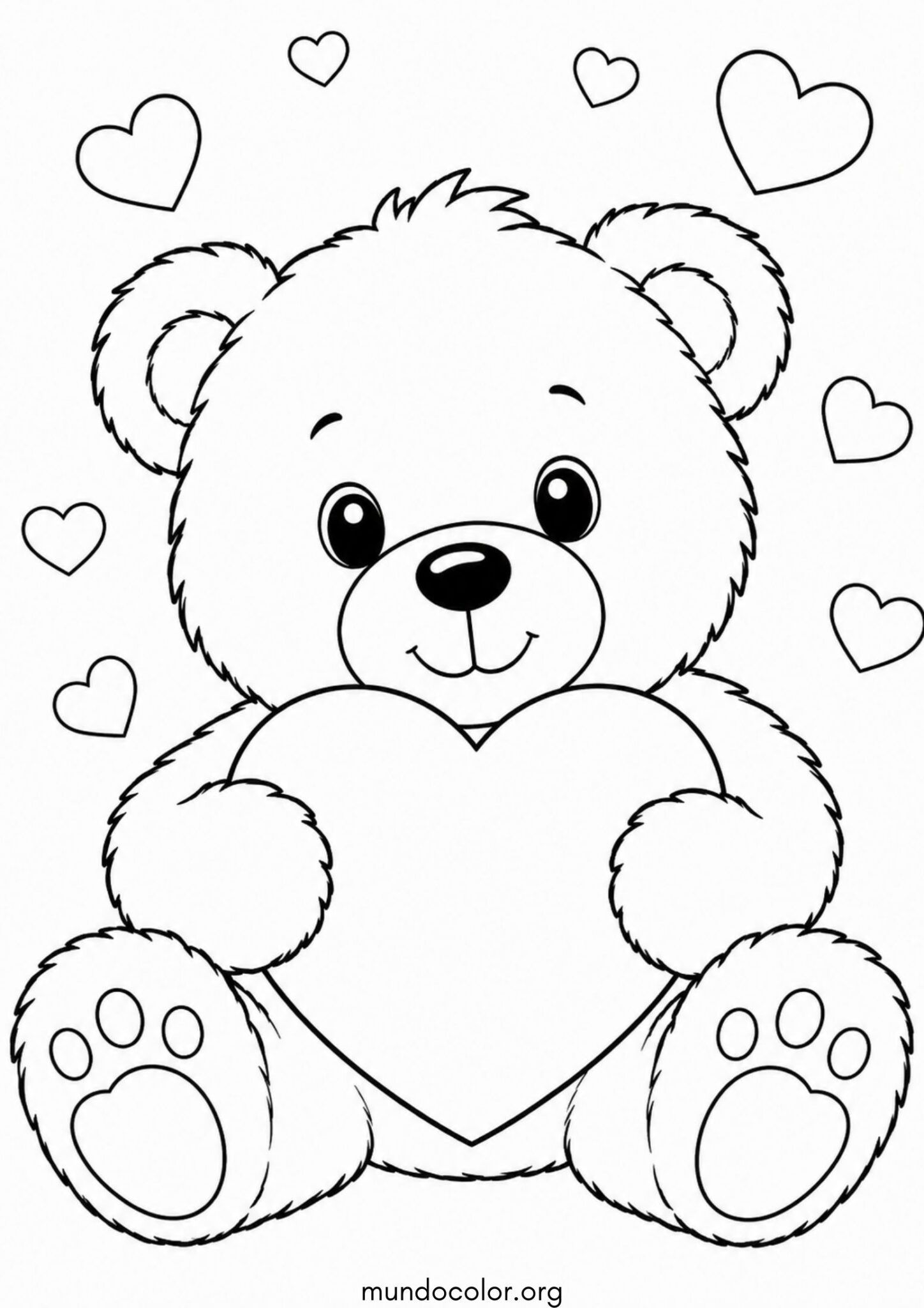 Dibujo de Oso de peluche con corazón para colorear