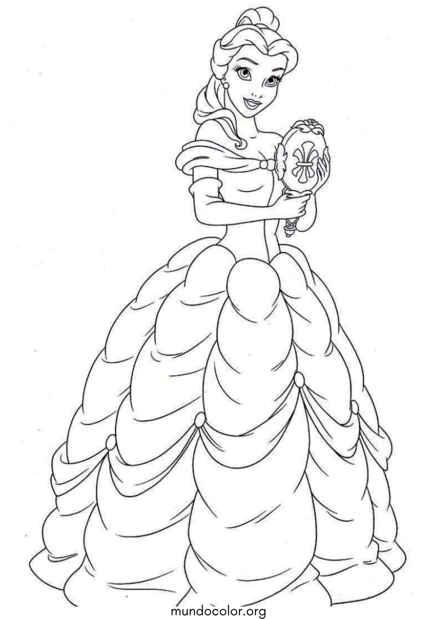 Dibujo de Princesa Bella con un vestido hermoso (La Bella y la Bestia) para colorear