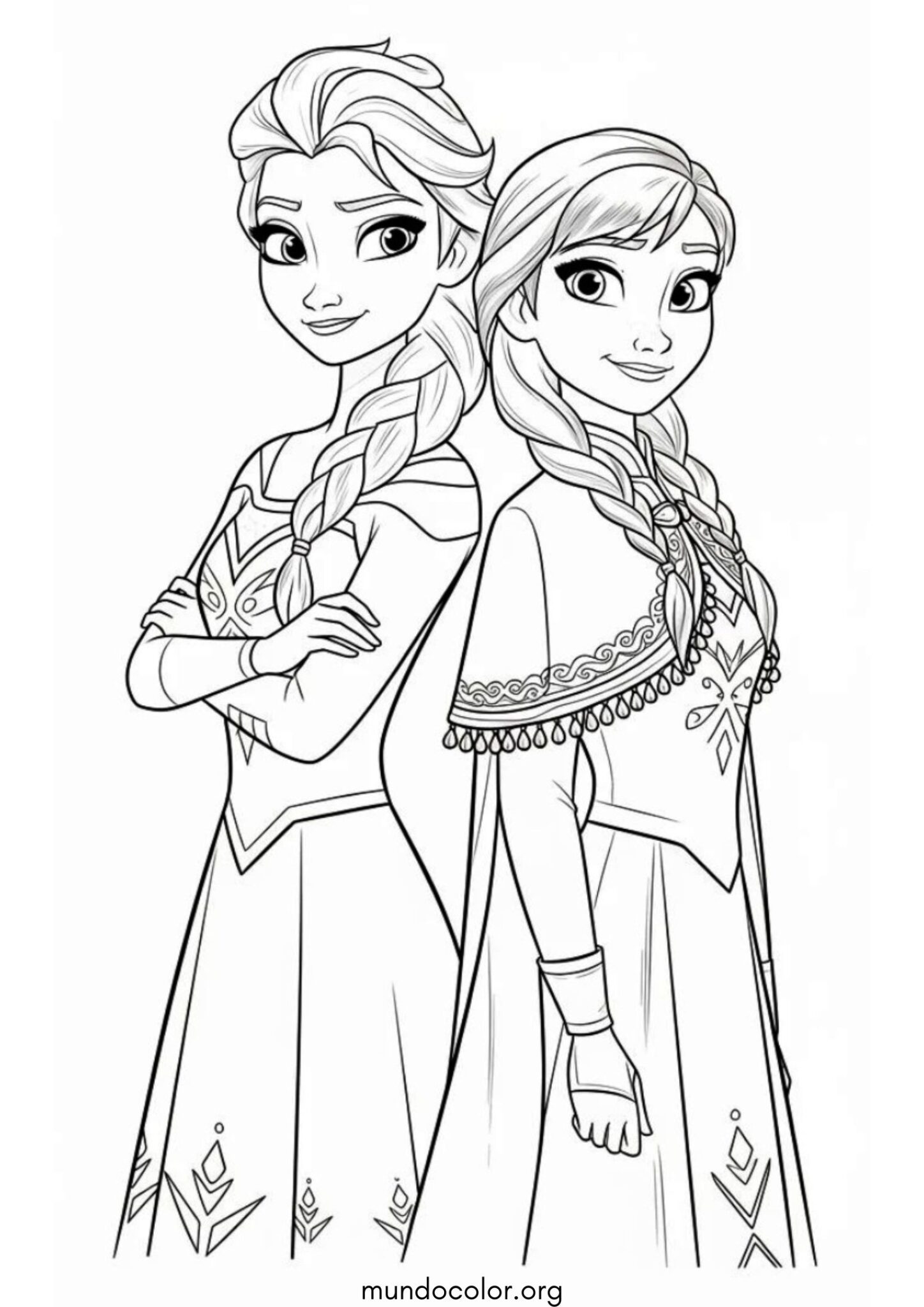Dibujo de Princesas Anna y Elsa (Frozen) para colorear