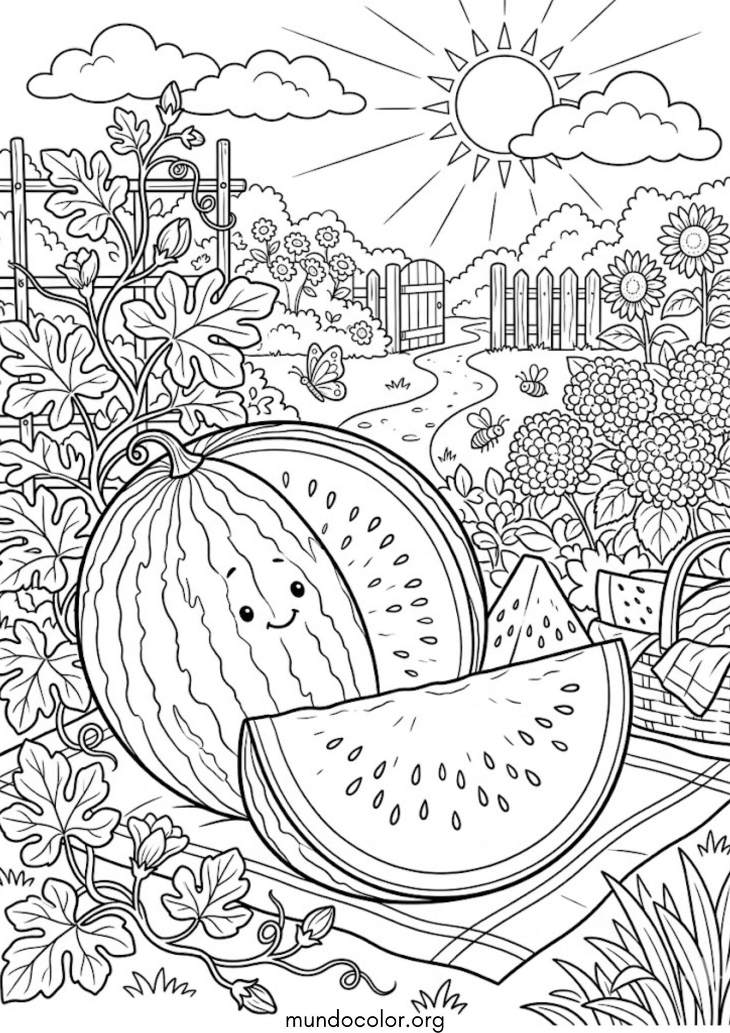 Dibujo de Sandía, fruta de verano para colorear