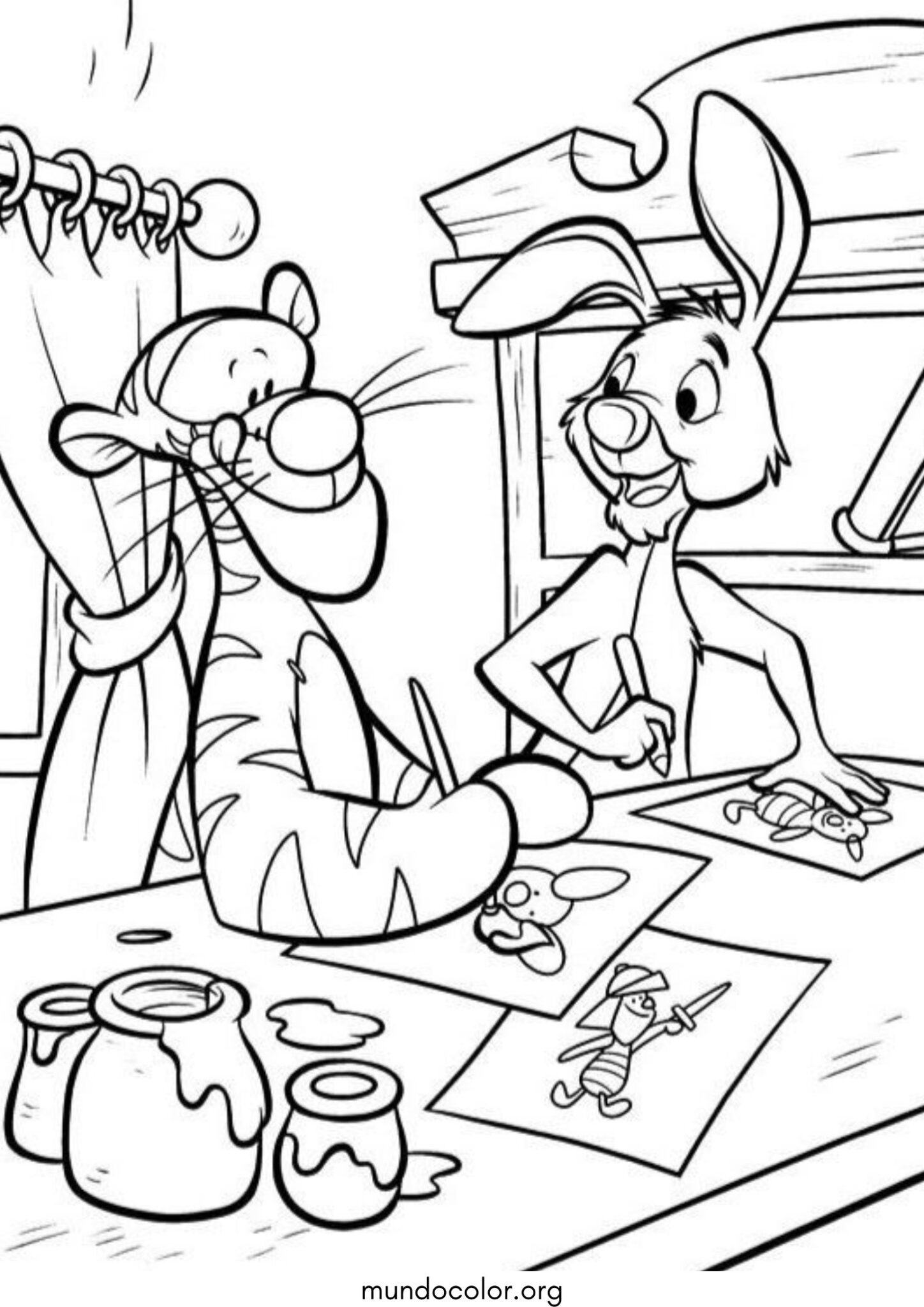 Dibujo de Tigger y Conejo (Winnie Pooh) para colorear