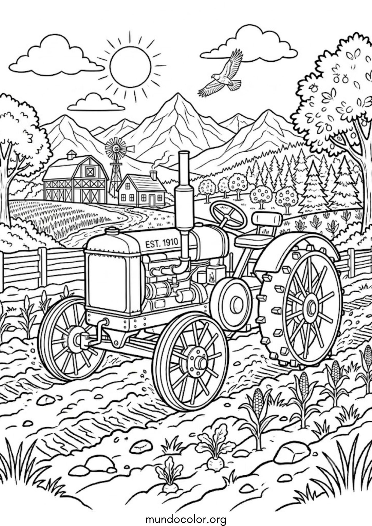 Dibujo de Tractor antiguo para colorear