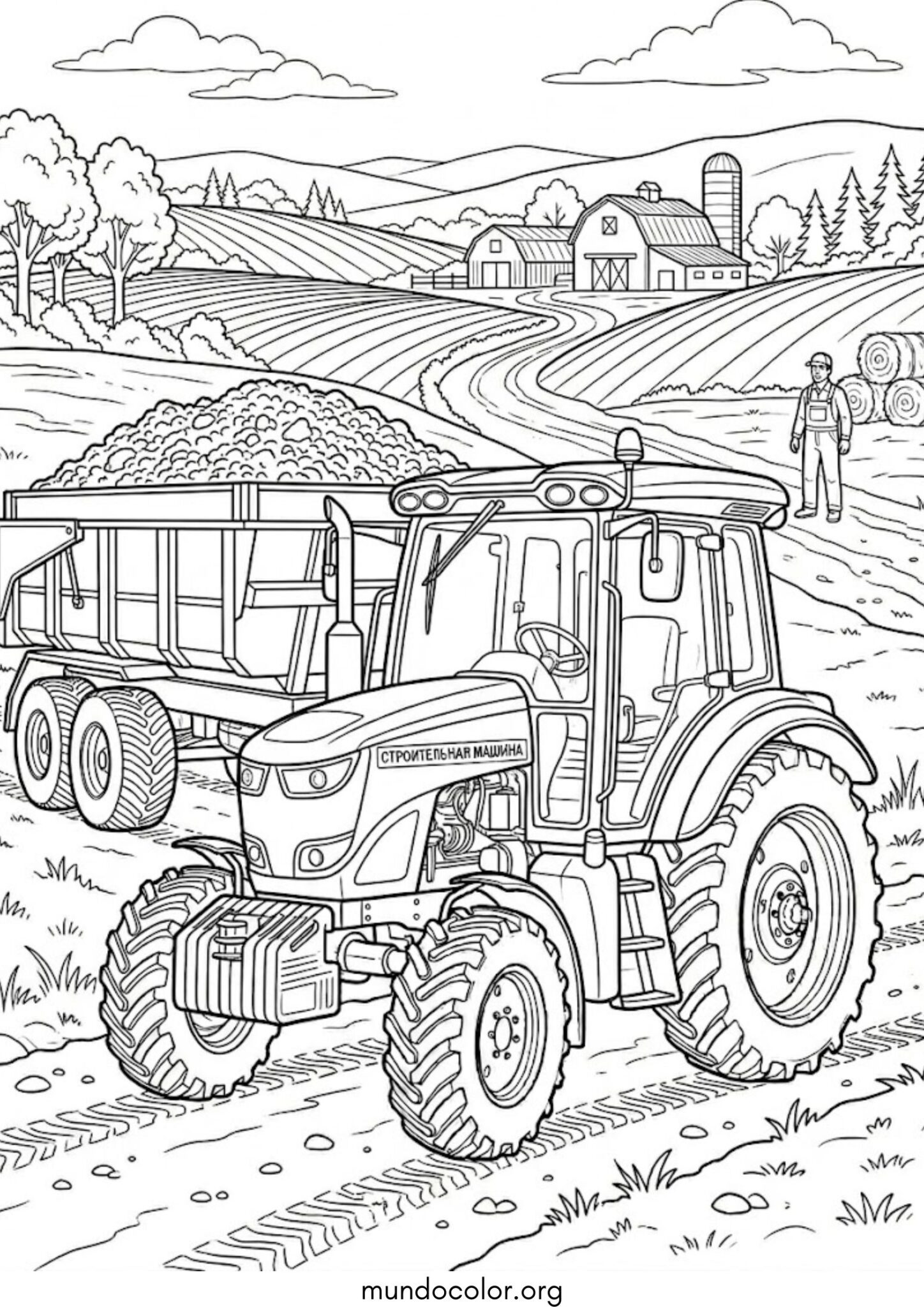 Dibujo de Tractor con remolque para colorear