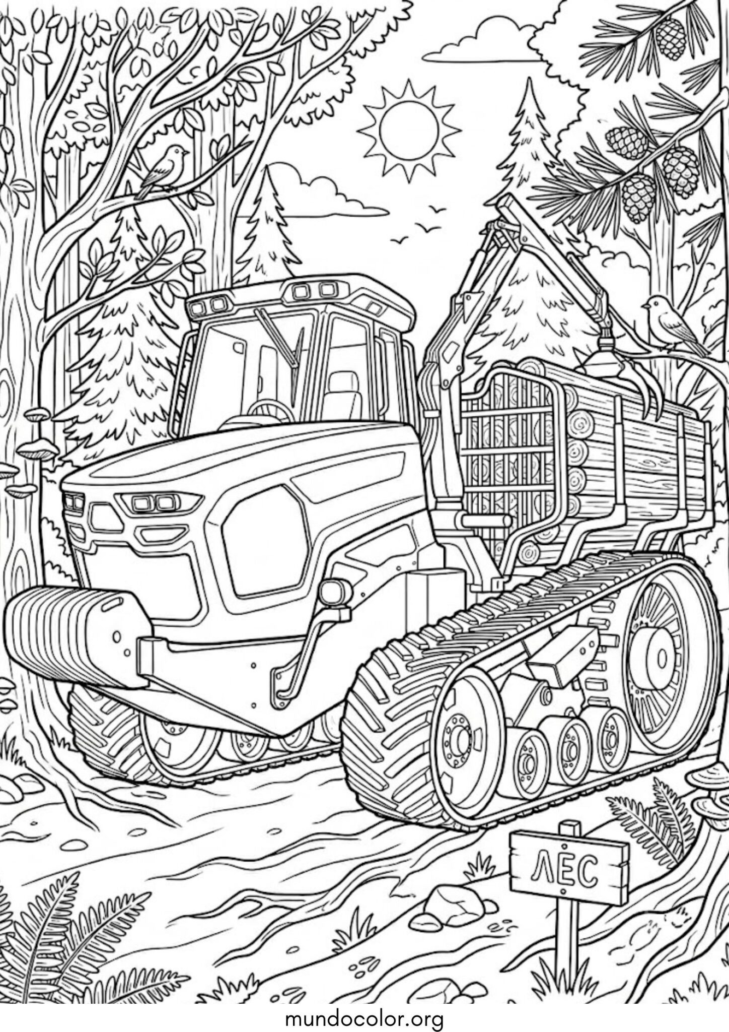 Dibujo de Tractor en el bosque para colorear