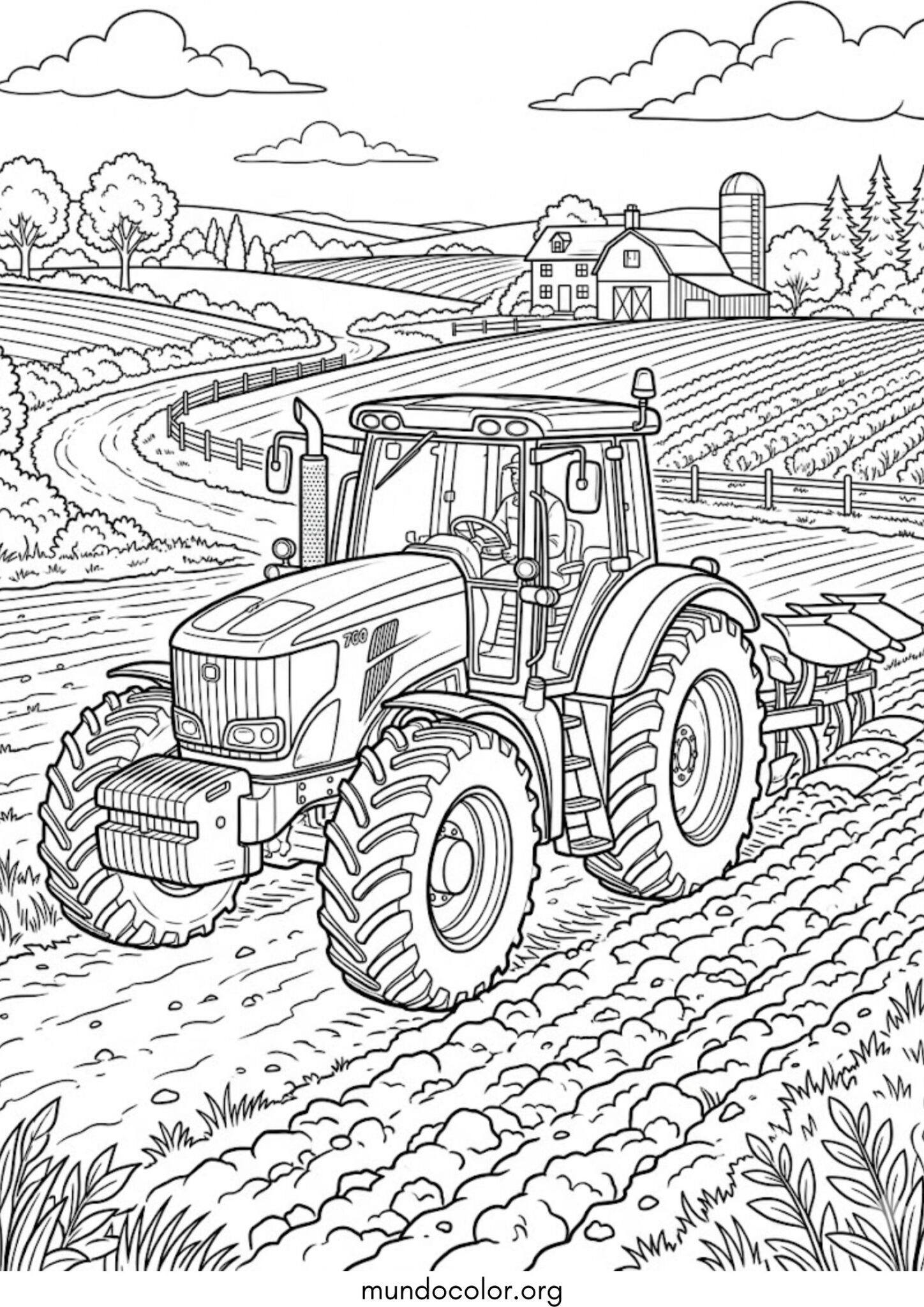 Dibujo de Tractor en el campo para colorear