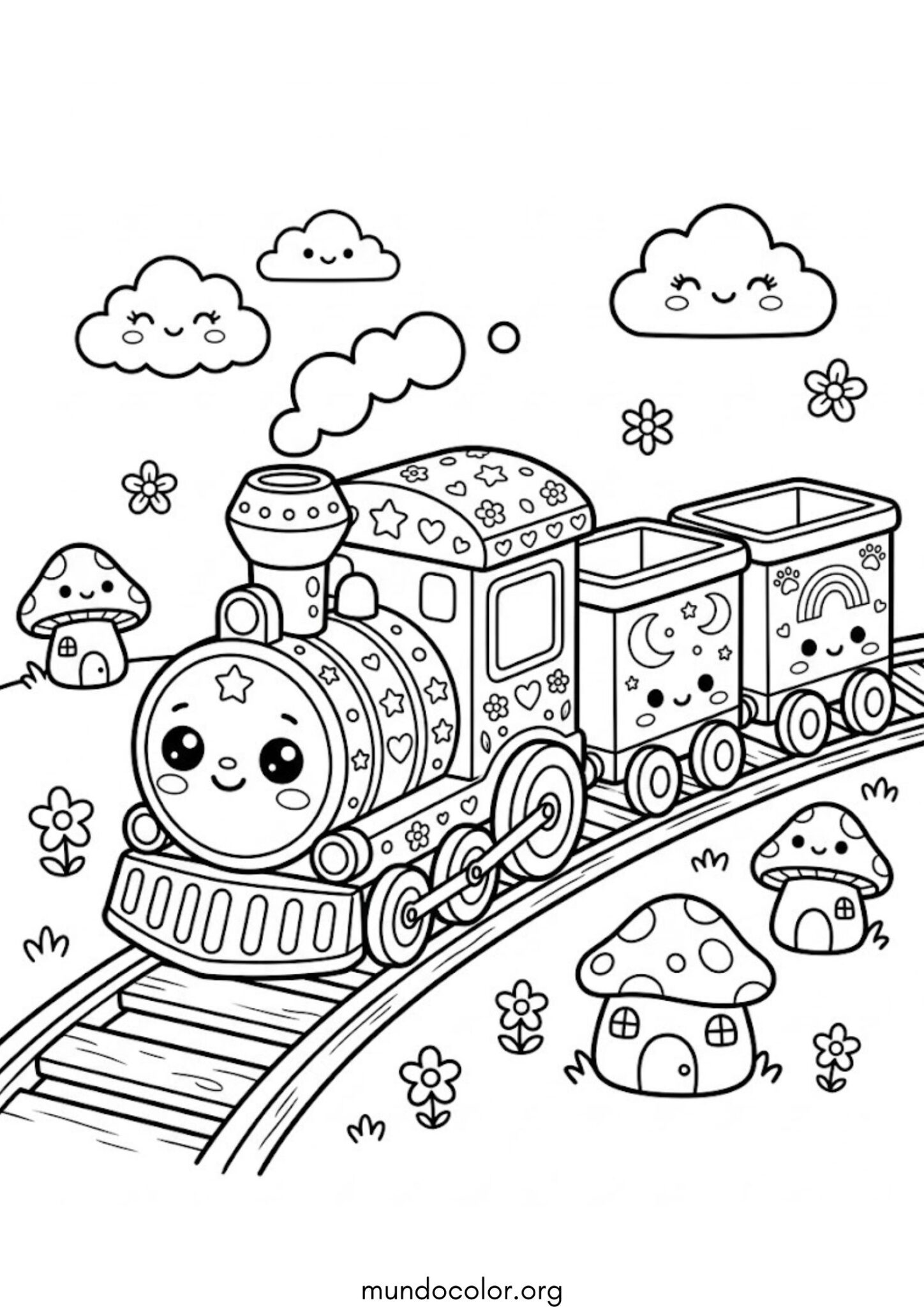 Dibujo de Tren kawaii para colorear