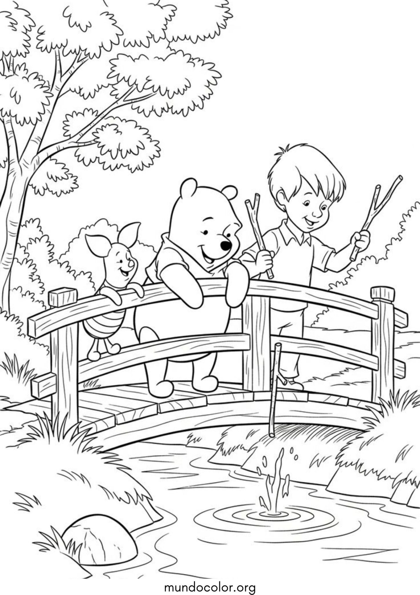 Dibujo de Winnie Pooh, Piglet y Christopher Robin para colorear