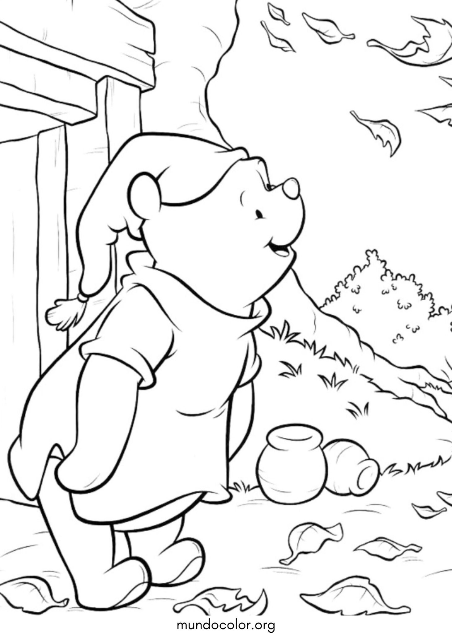 Dibujo de Winnie Pooh en pijama para colorear